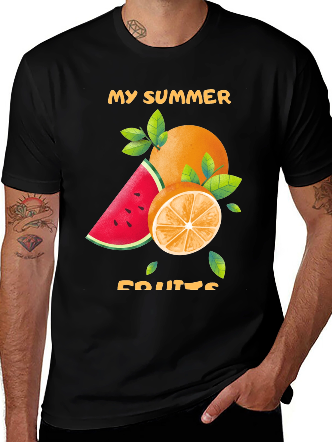 Summer Fruits Graphic Tee - Stylish Black T-Shirt