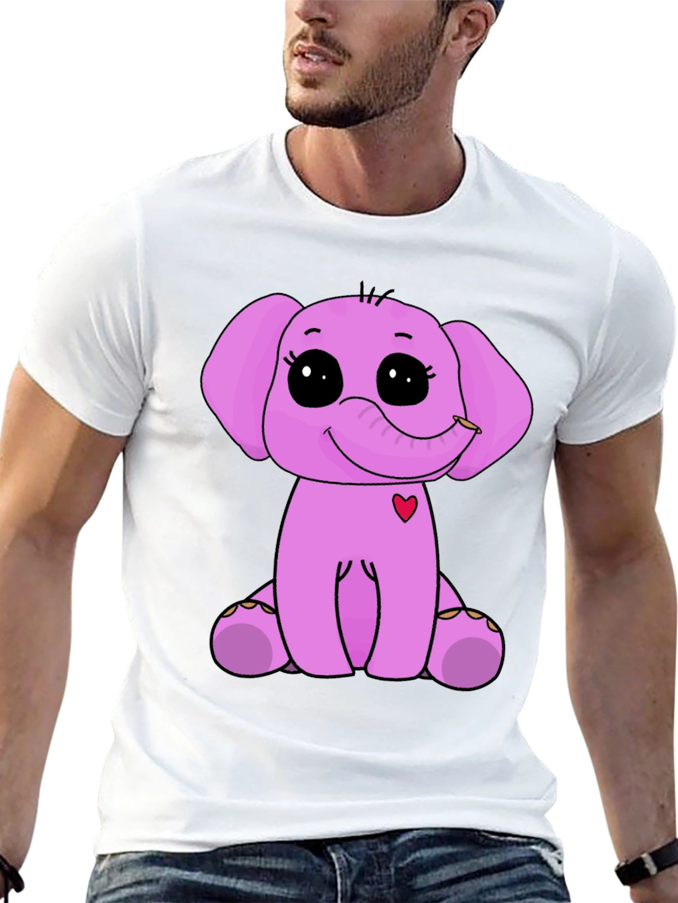 Cute Elephant Graphic Tee - Black