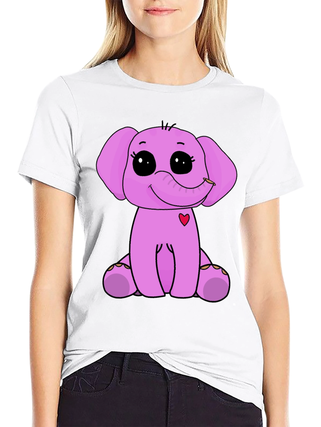 Cute Elephant Graphic Tee - Black