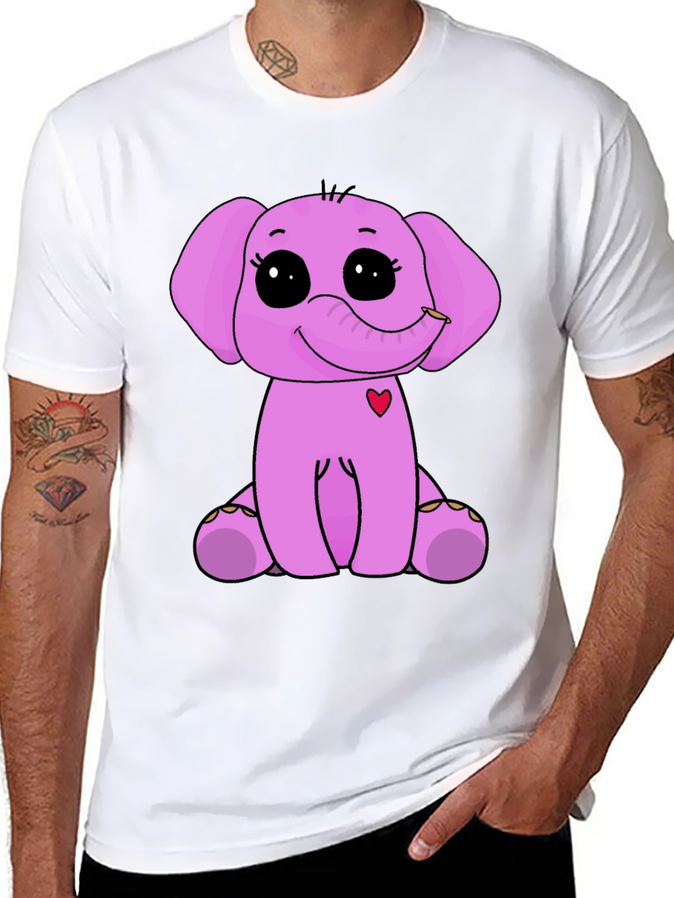 Cute Elephant Graphic Tee - Black