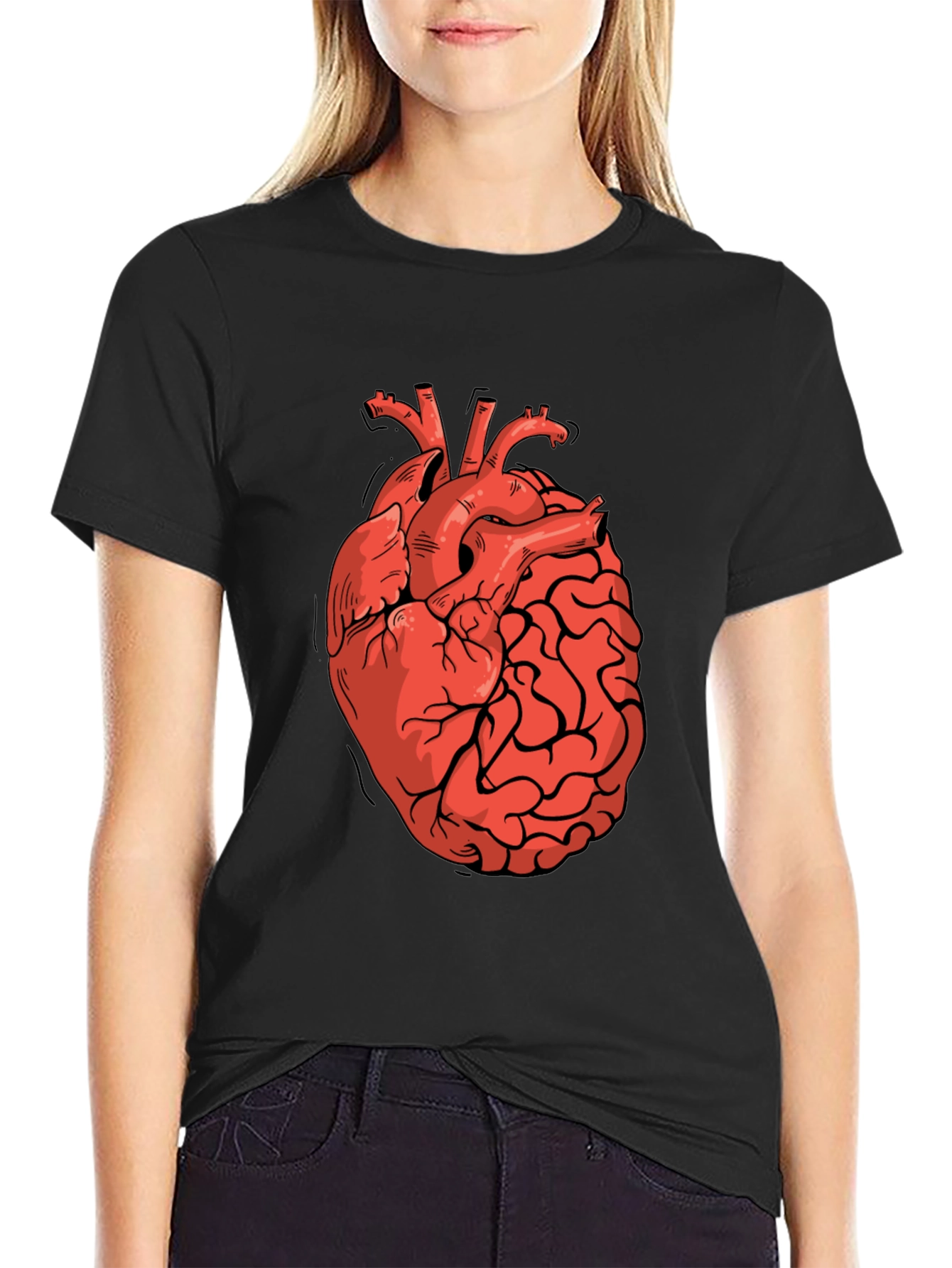 Heart-Brain Graphic Tee - Stylish Black T-Shirt