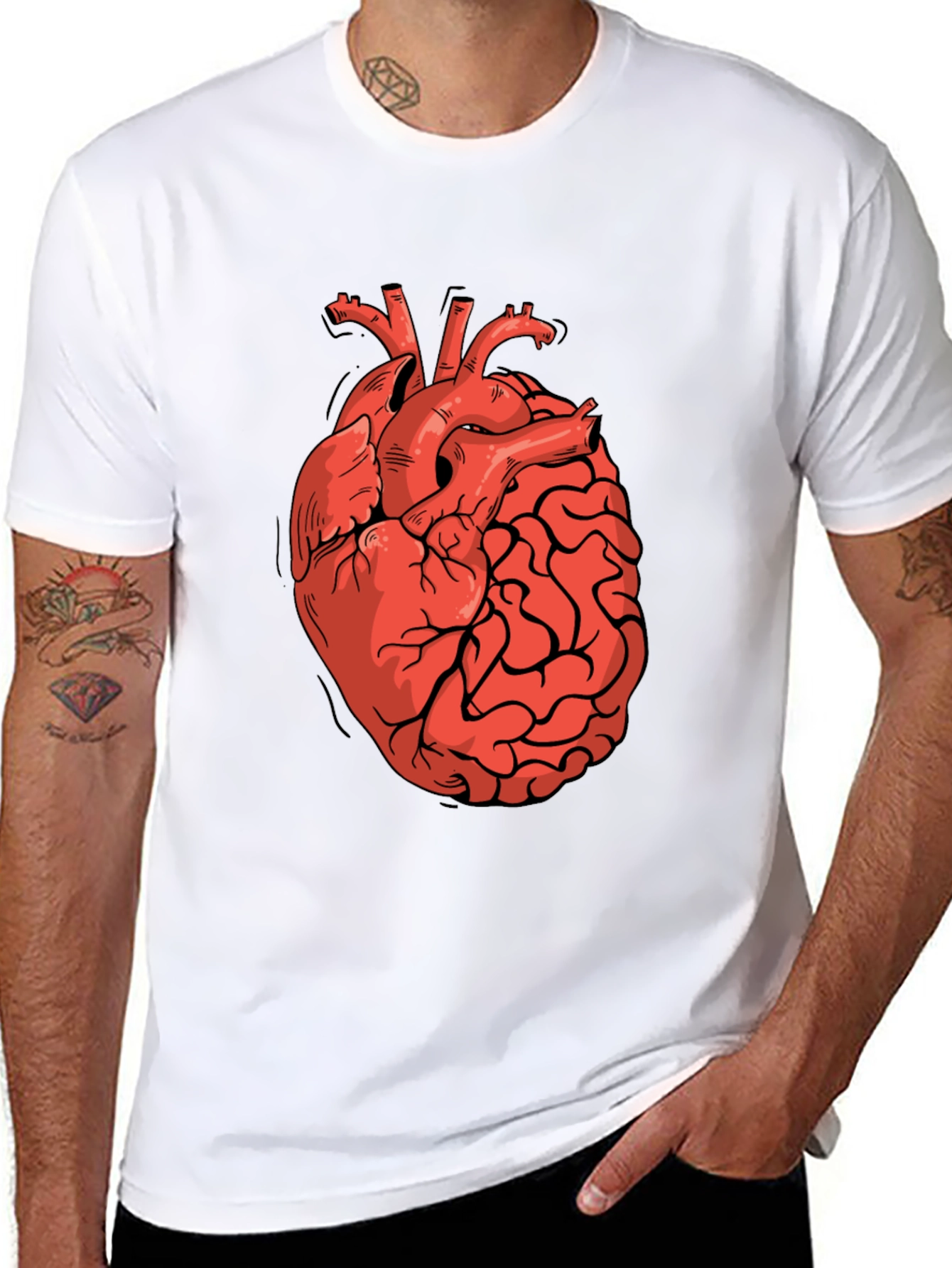 Heart-Brain Graphic Tee - Stylish Black T-Shirt