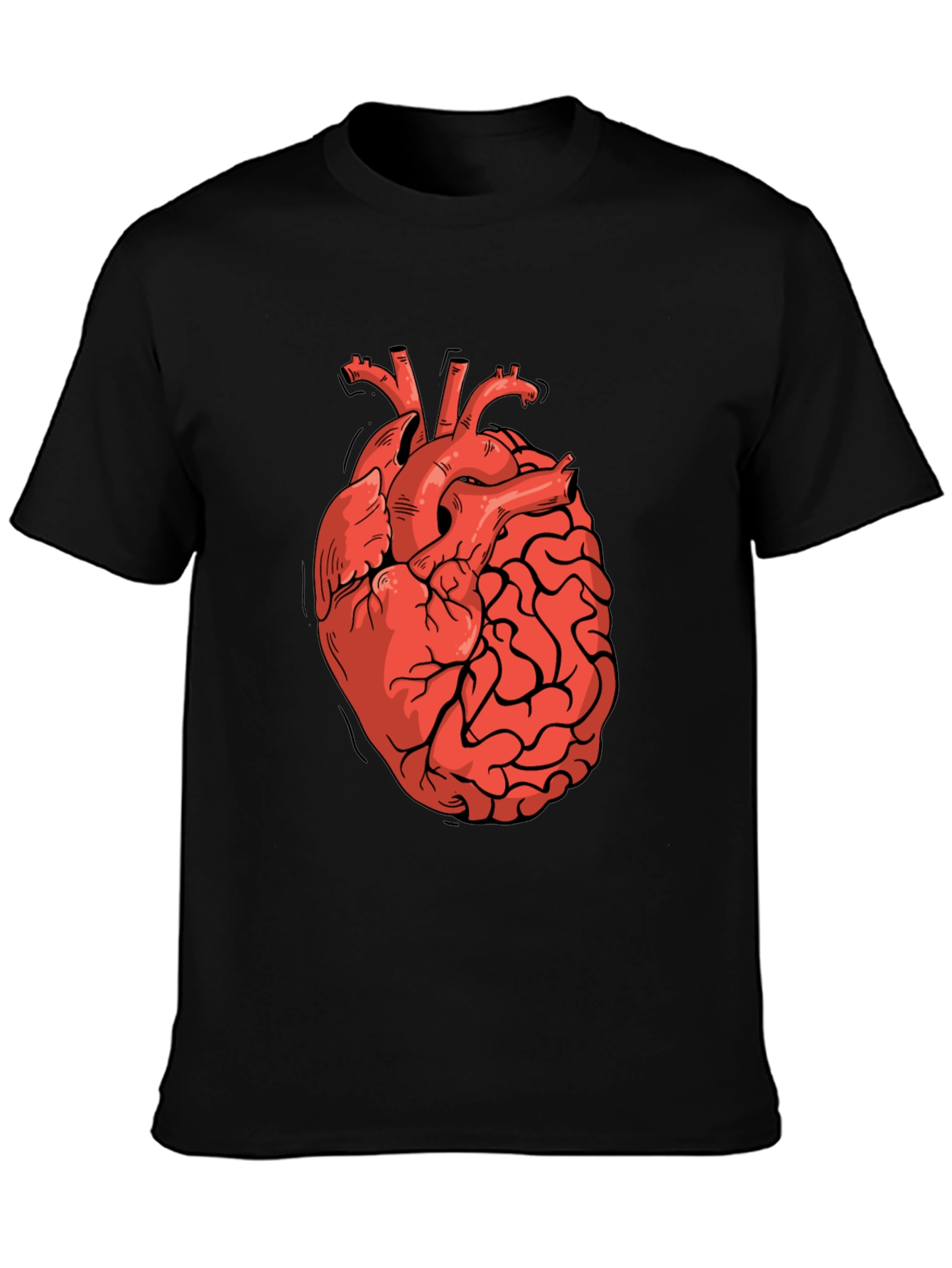 Heart-Brain Graphic Tee - Stylish Black T-Shirt