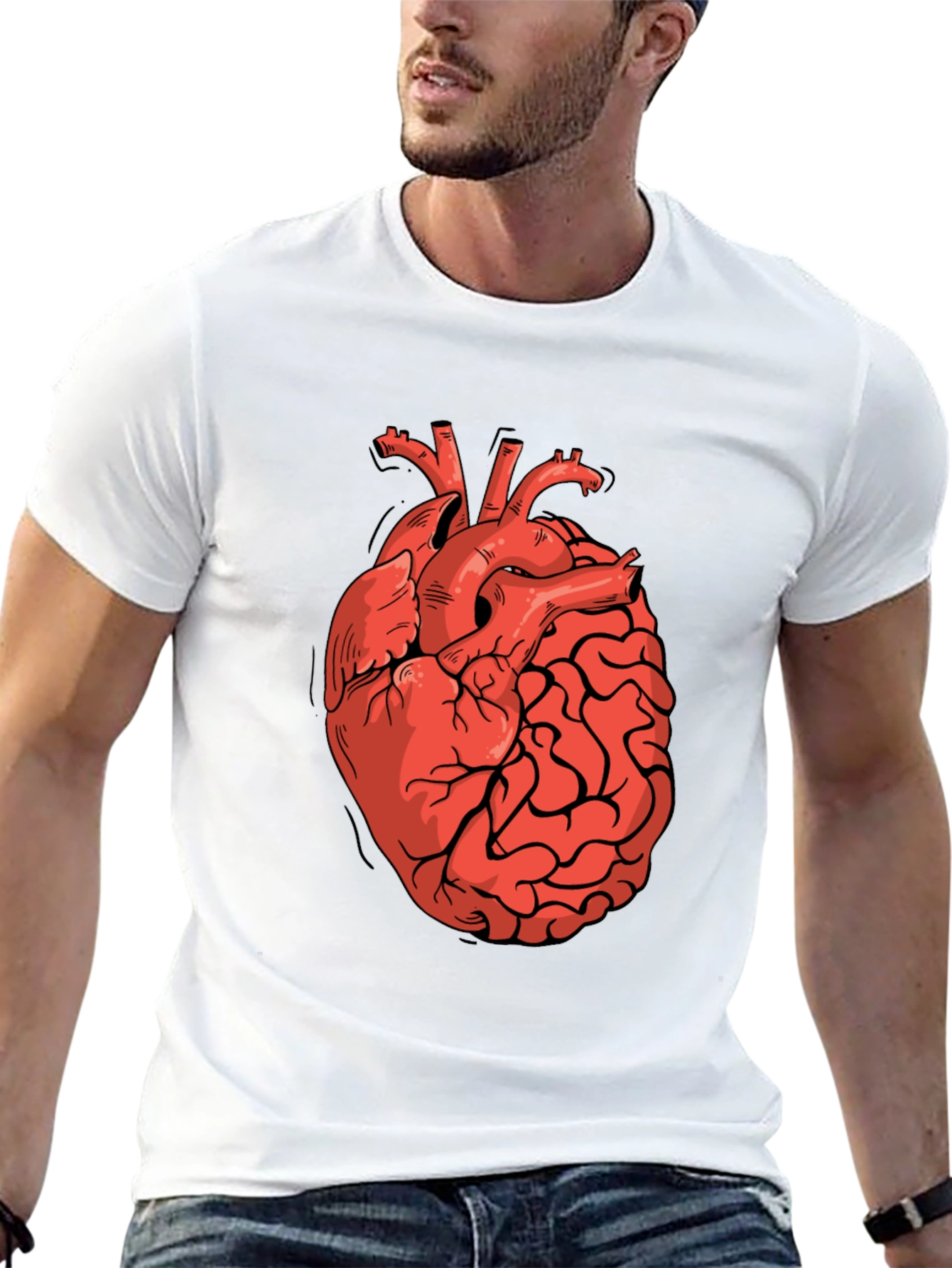 Heart-Brain Graphic Tee - Stylish Black T-Shirt
