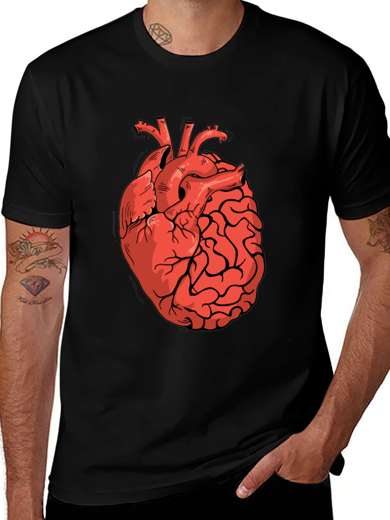 Heart-Brain Graphic Tee - Stylish Black T-Shirt