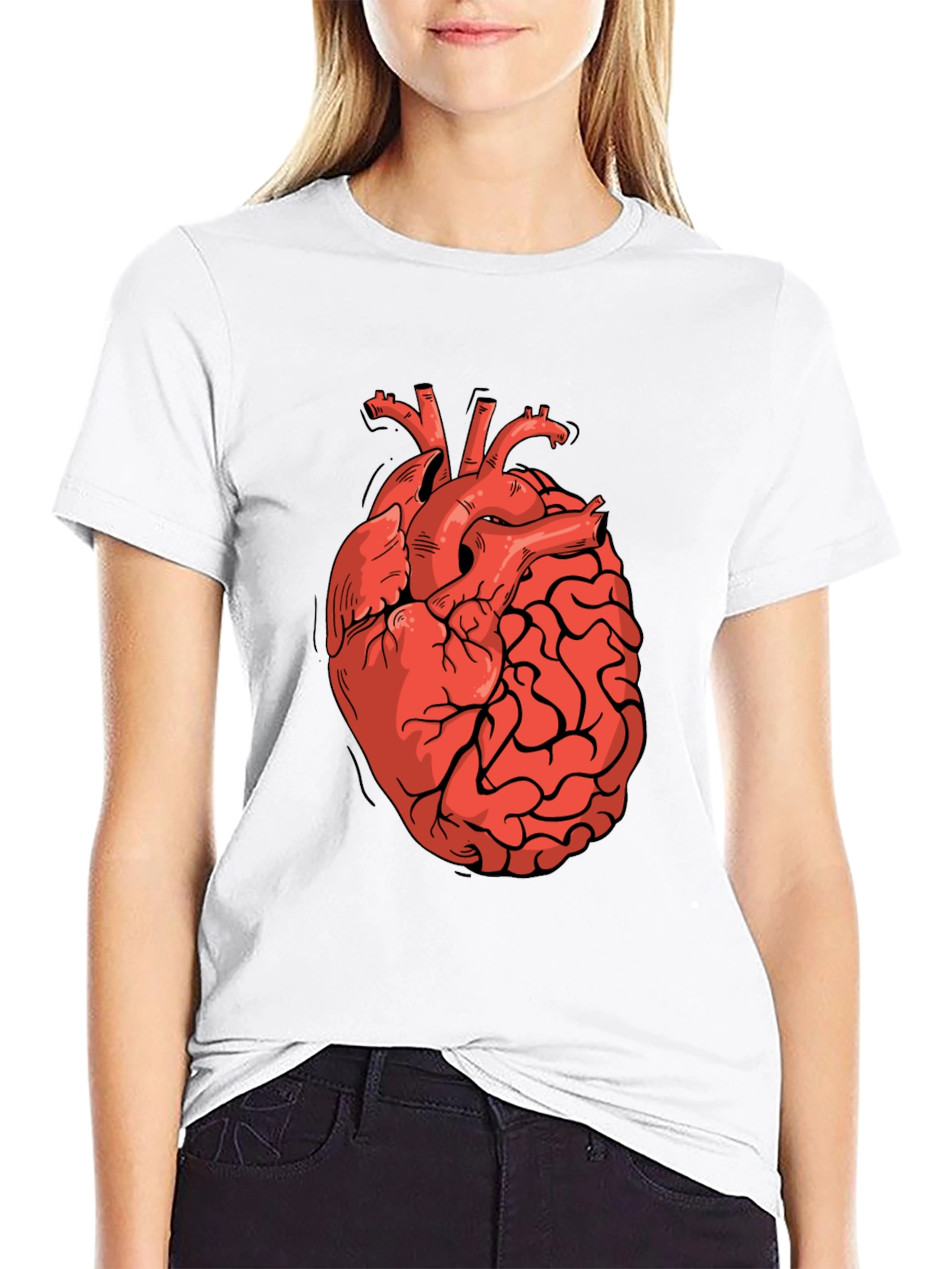 Heart-Brain Graphic Tee - Stylish Black T-Shirt