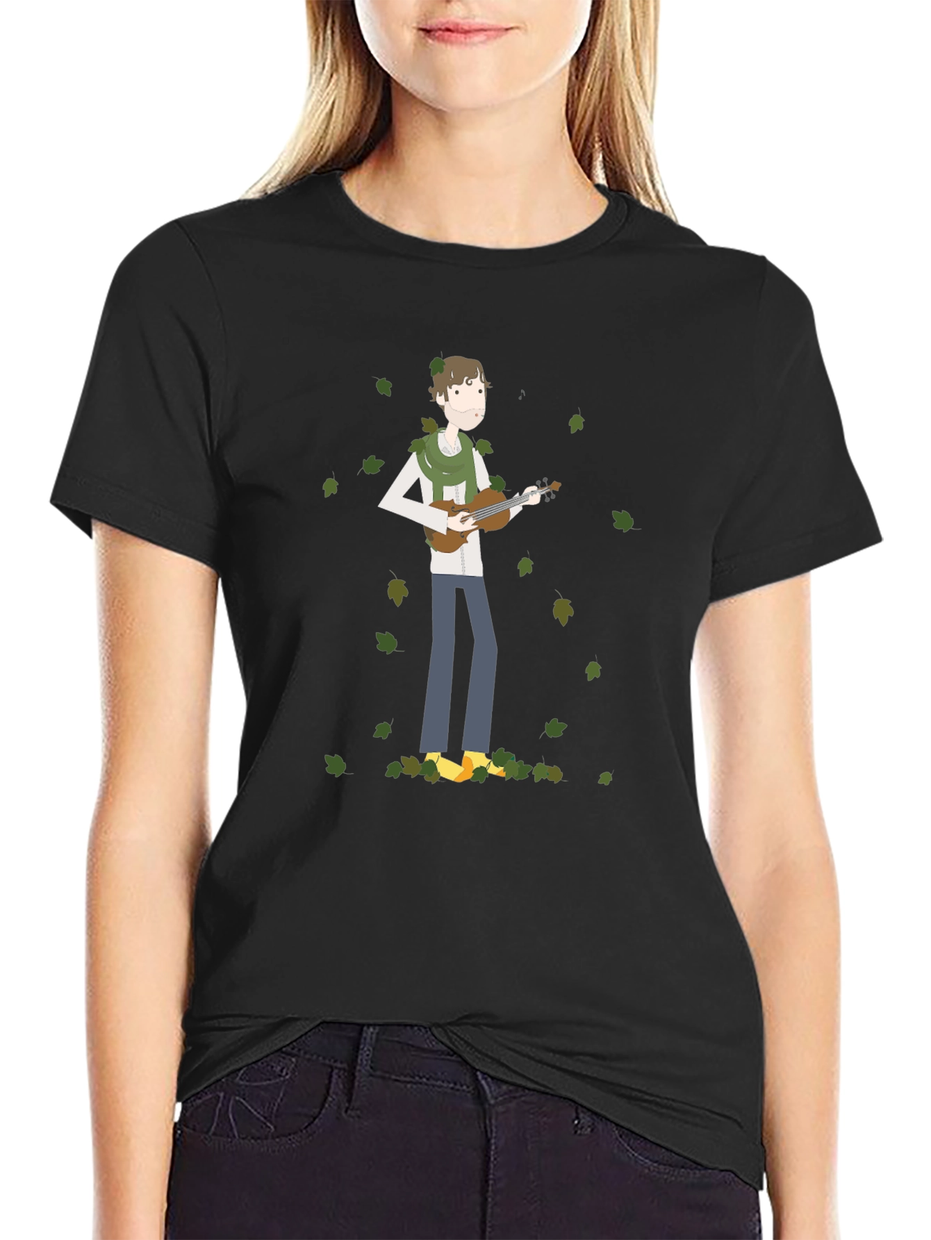Whimsical Musician Black T-Shirt