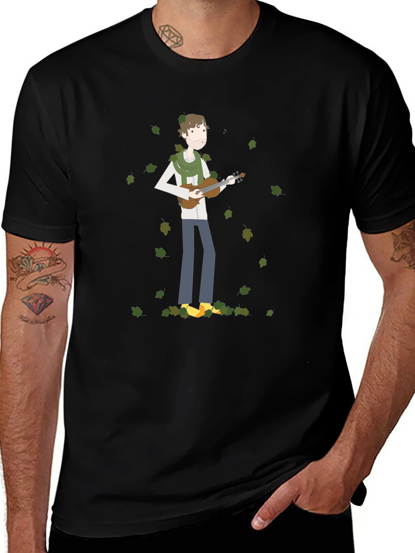 Whimsical Musician Black T-Shirt