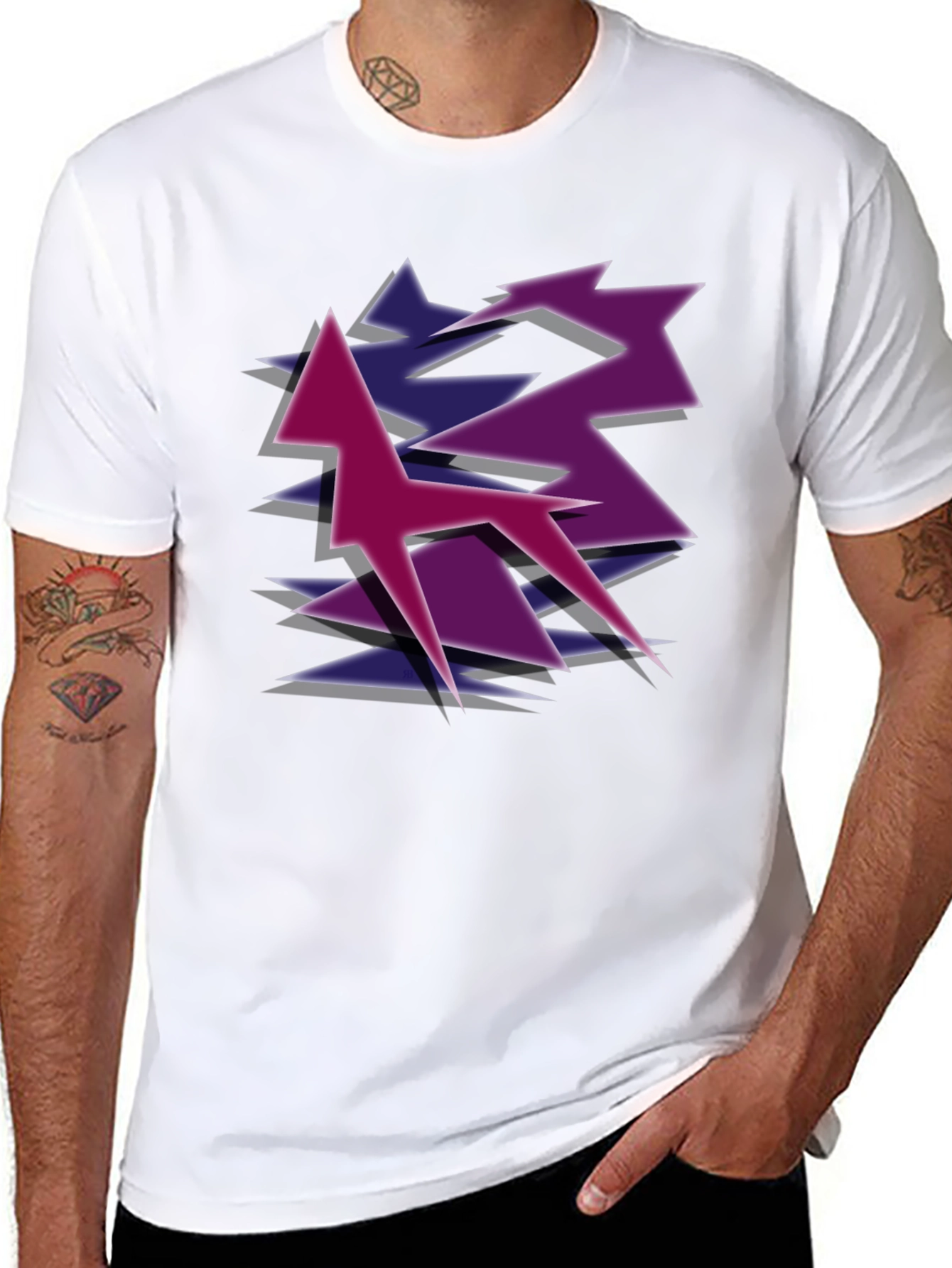 Geometric Style Graphic Tee - Black