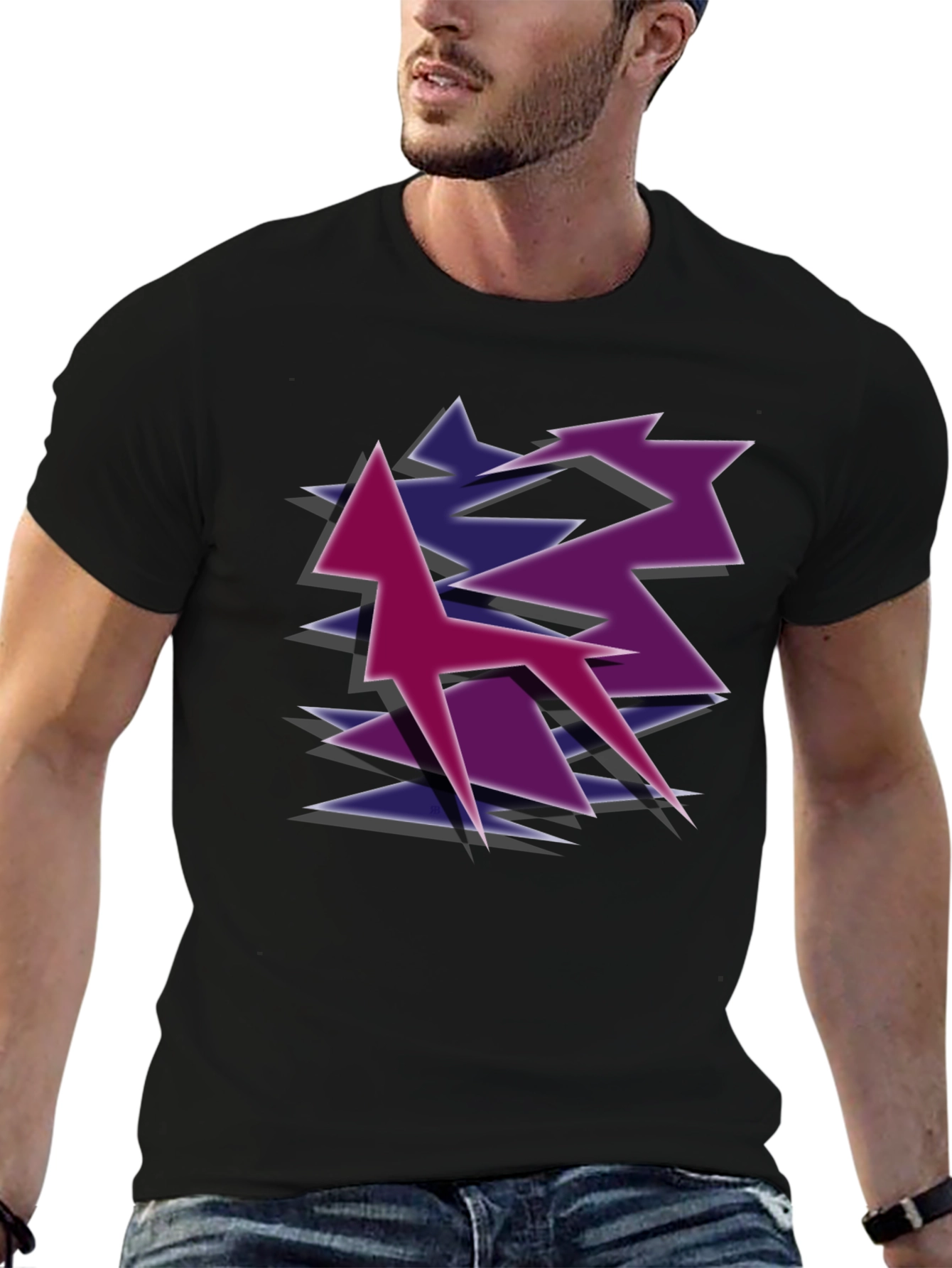 Geometric Style Graphic Tee - Black
