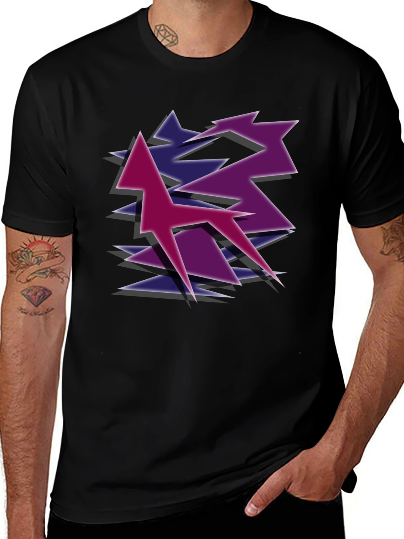 Geometric Style Graphic Tee - Black