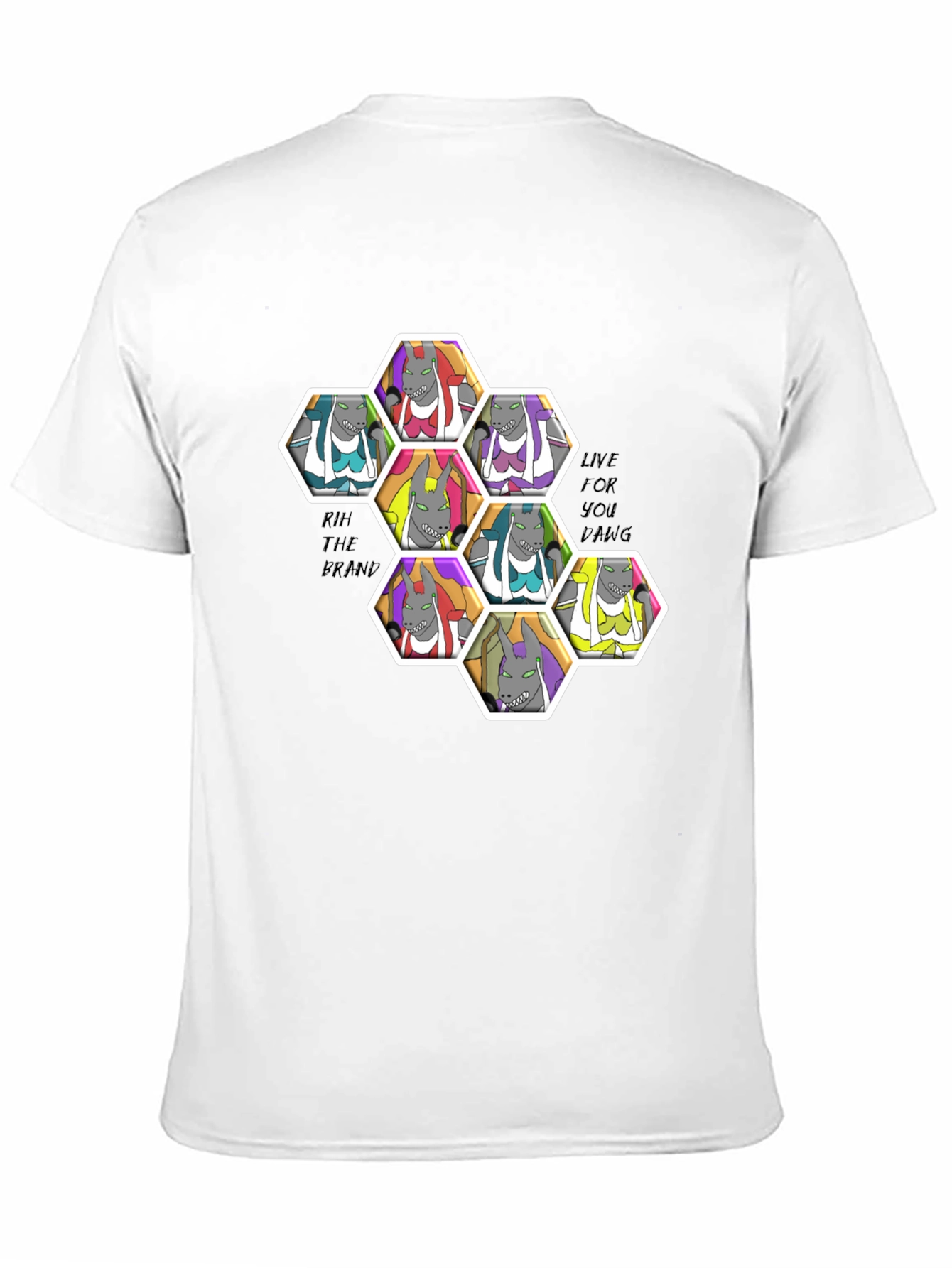 Unique Cartoon Character Hexagon Pattern Black T-Shirt