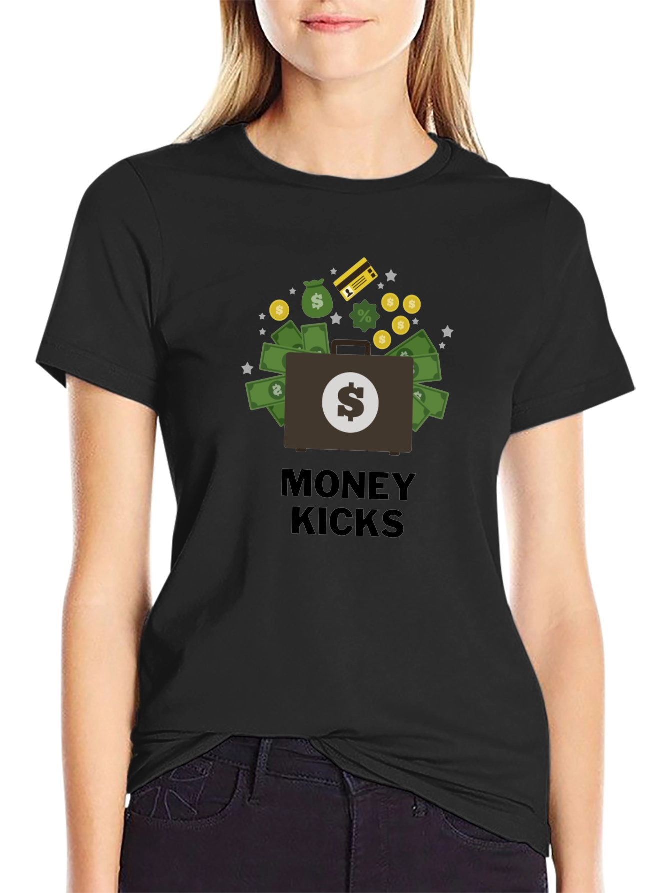 Money Kicks Graphic T-Shirt - Black Crew Neck