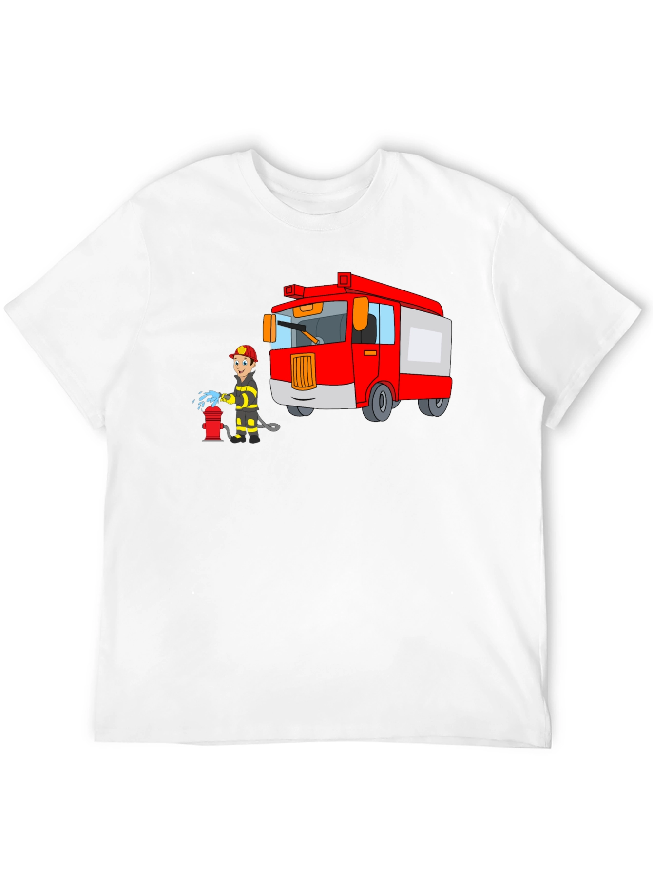 Firefighter Cartoon Graphic Black T-Shirt