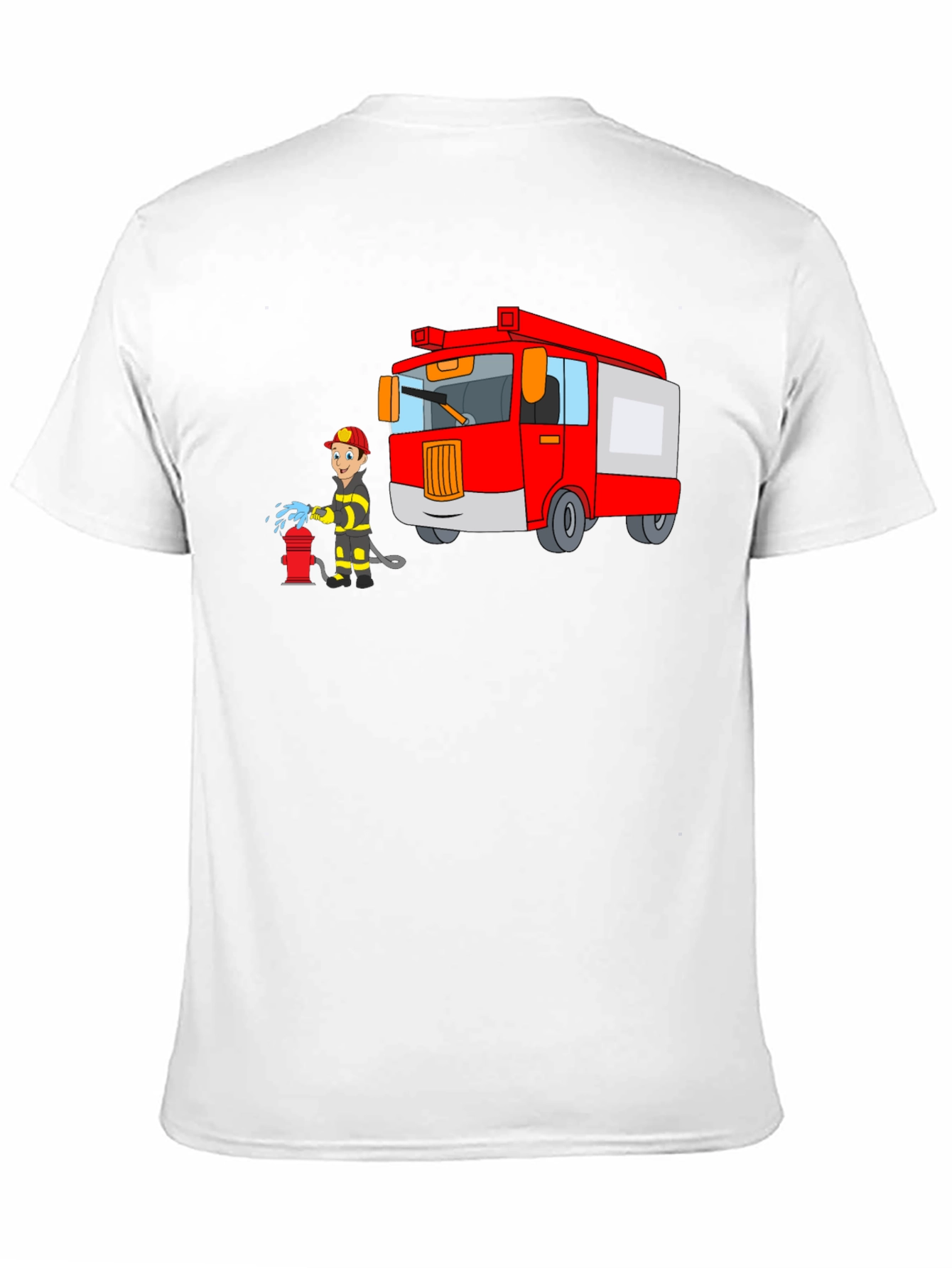 Firefighter Cartoon Graphic Black T-Shirt