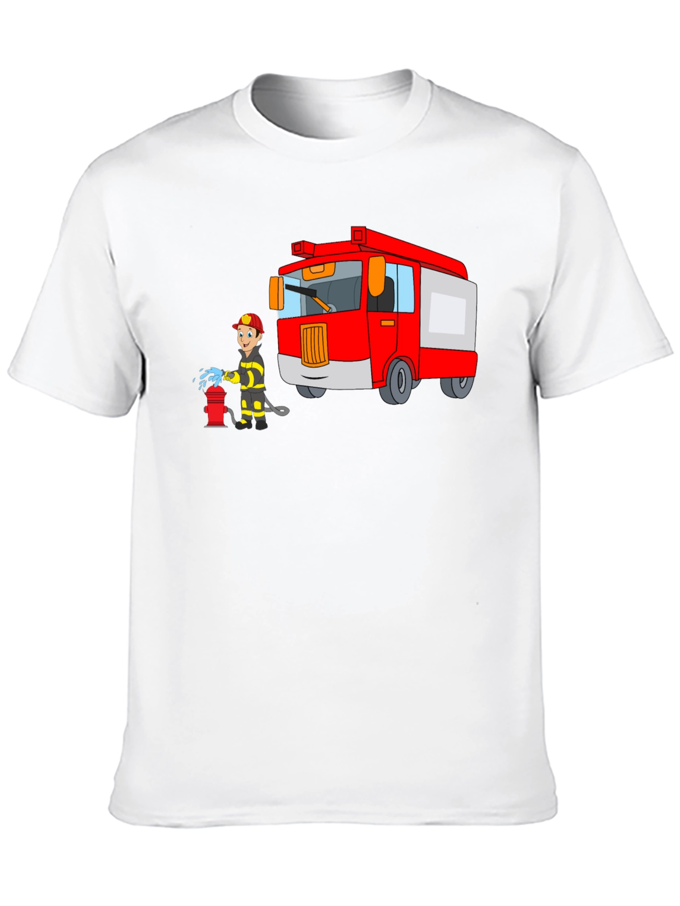 Firefighter Cartoon Graphic Black T-Shirt