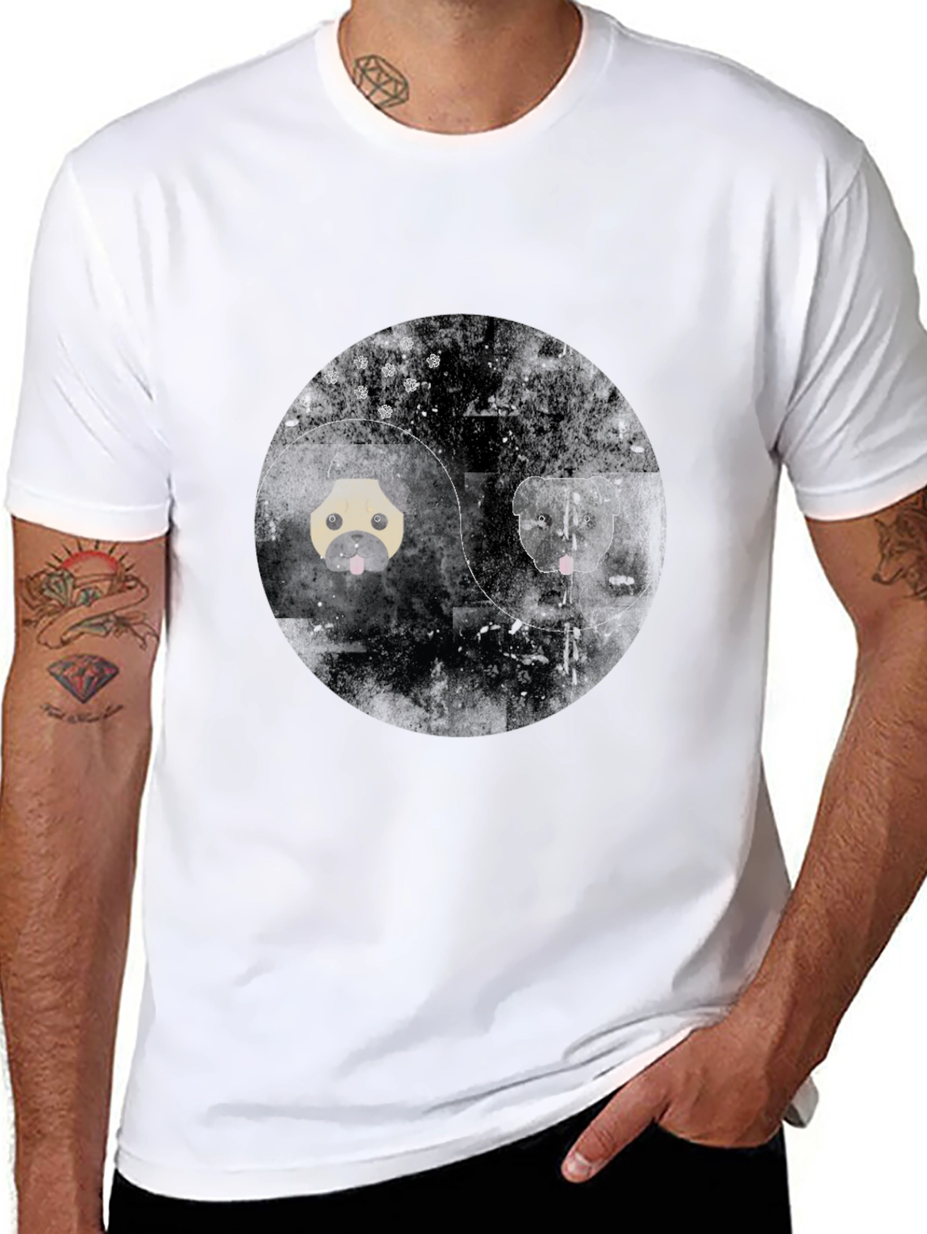 Yin Yang Pug Graphic Tee - Black Cotton