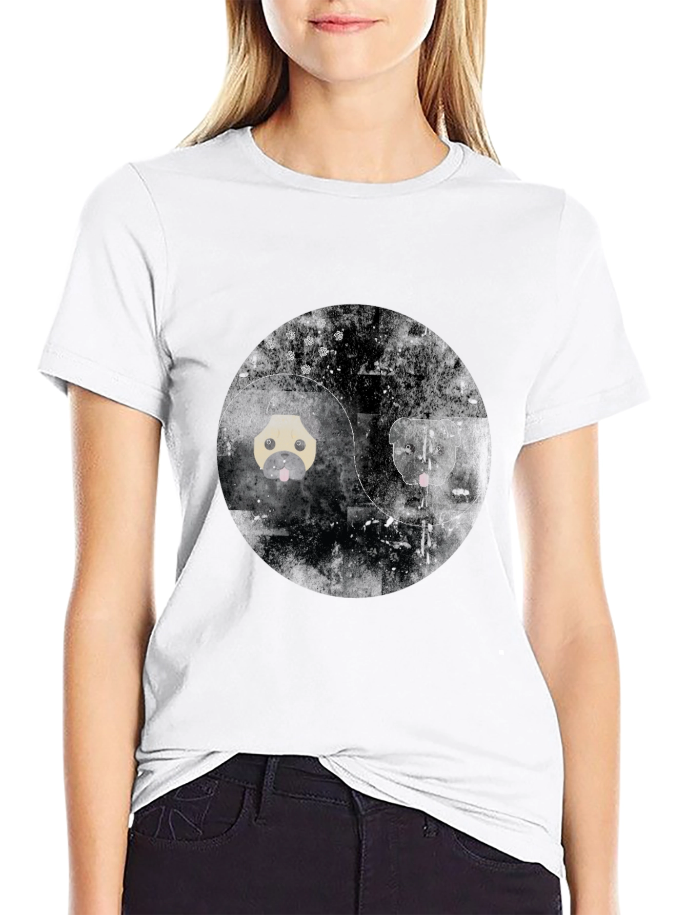 Yin Yang Pug Graphic Tee - Black Cotton