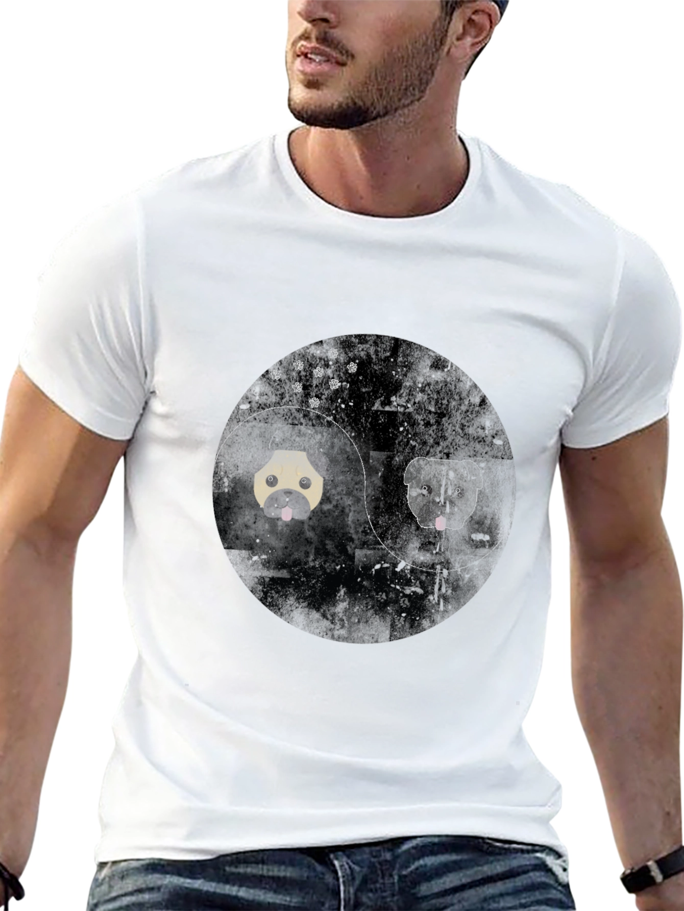 Yin Yang Pug Graphic Tee - Black Cotton