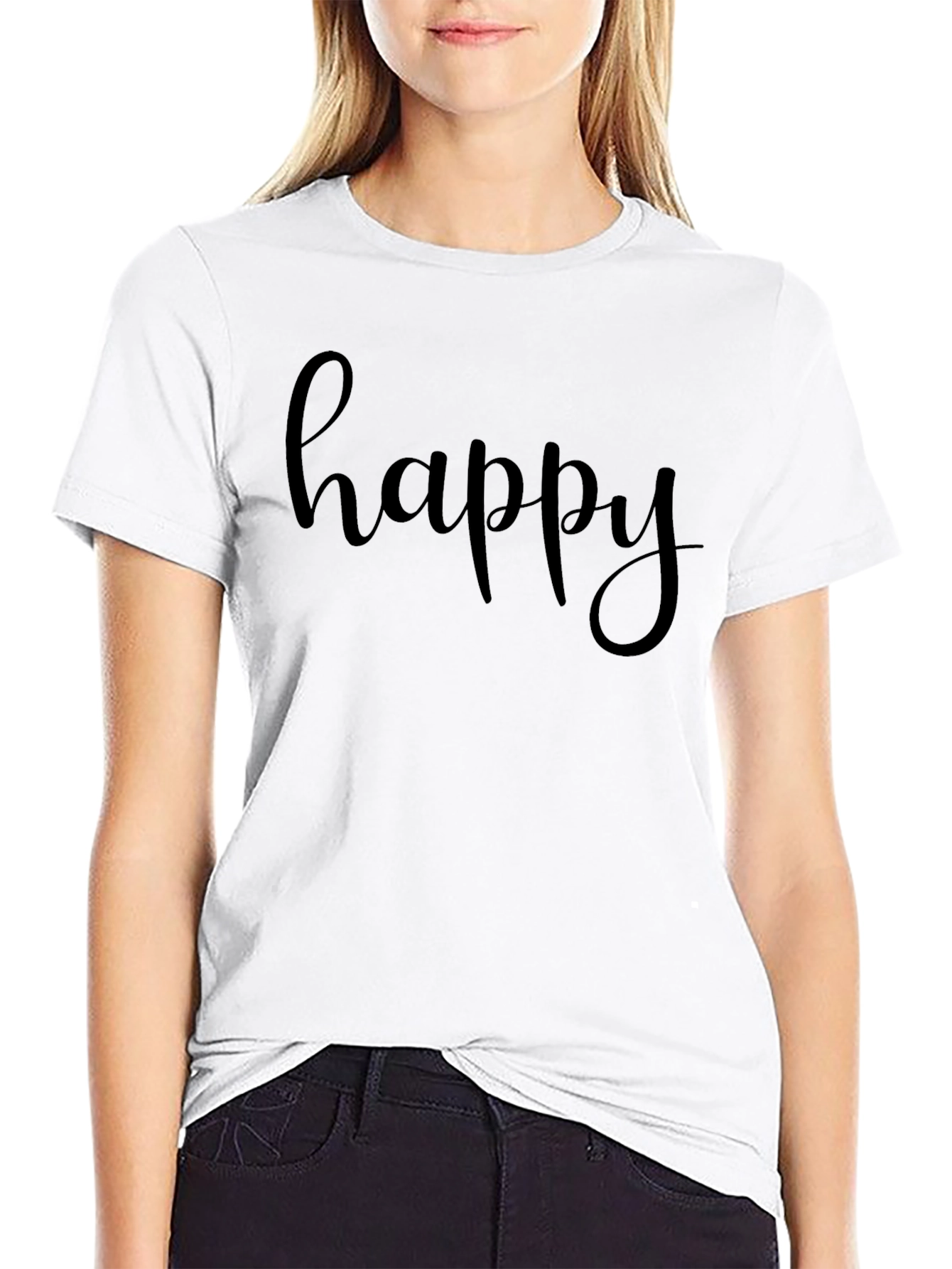 Happy Graphic Tee - Black Casual T-Shirt