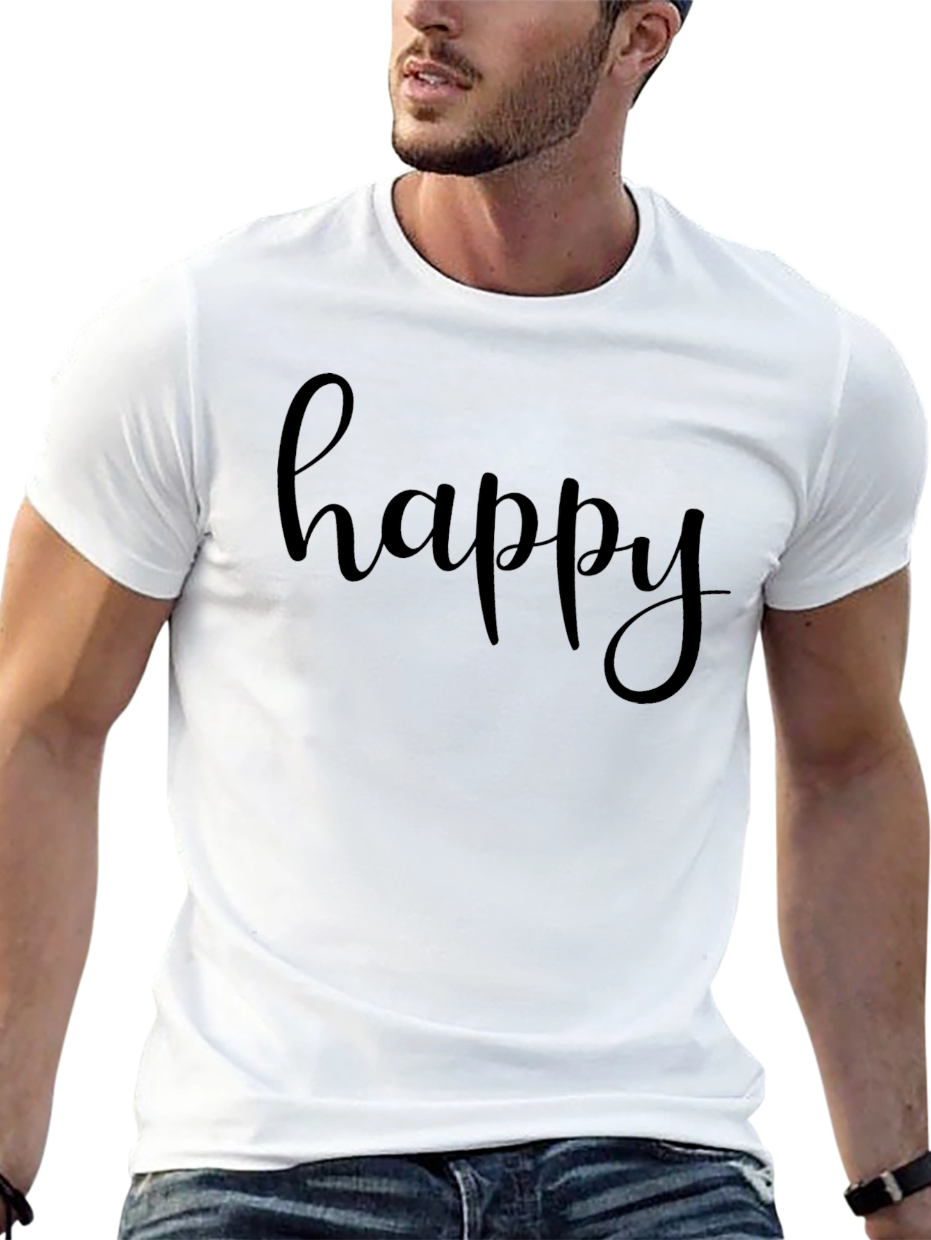 Happy Graphic Tee - Black Casual T-Shirt