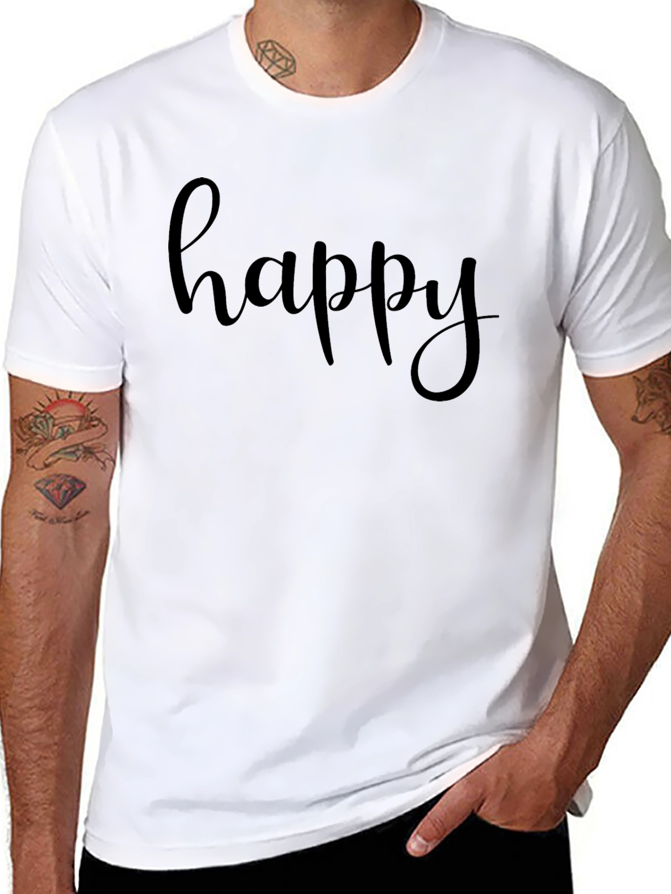 Happy Graphic Tee - Black Casual T-Shirt