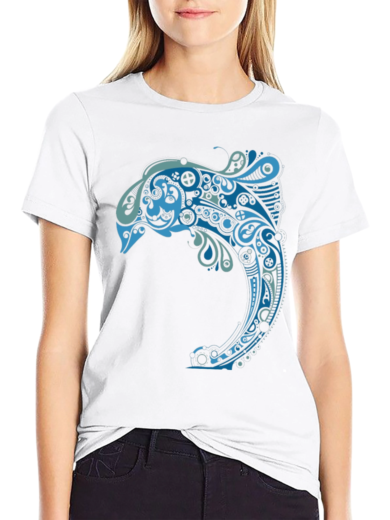 Abstract Dolphin Graphic Tee - Mens Black T-Shirt