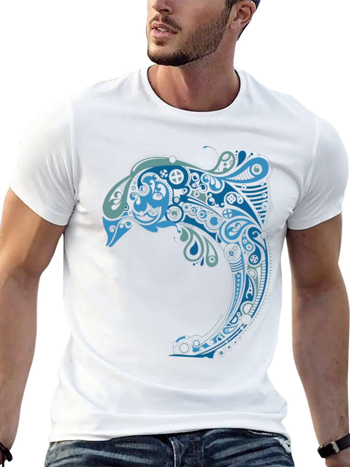 Abstract Dolphin Graphic Tee - Mens Black T-Shirt