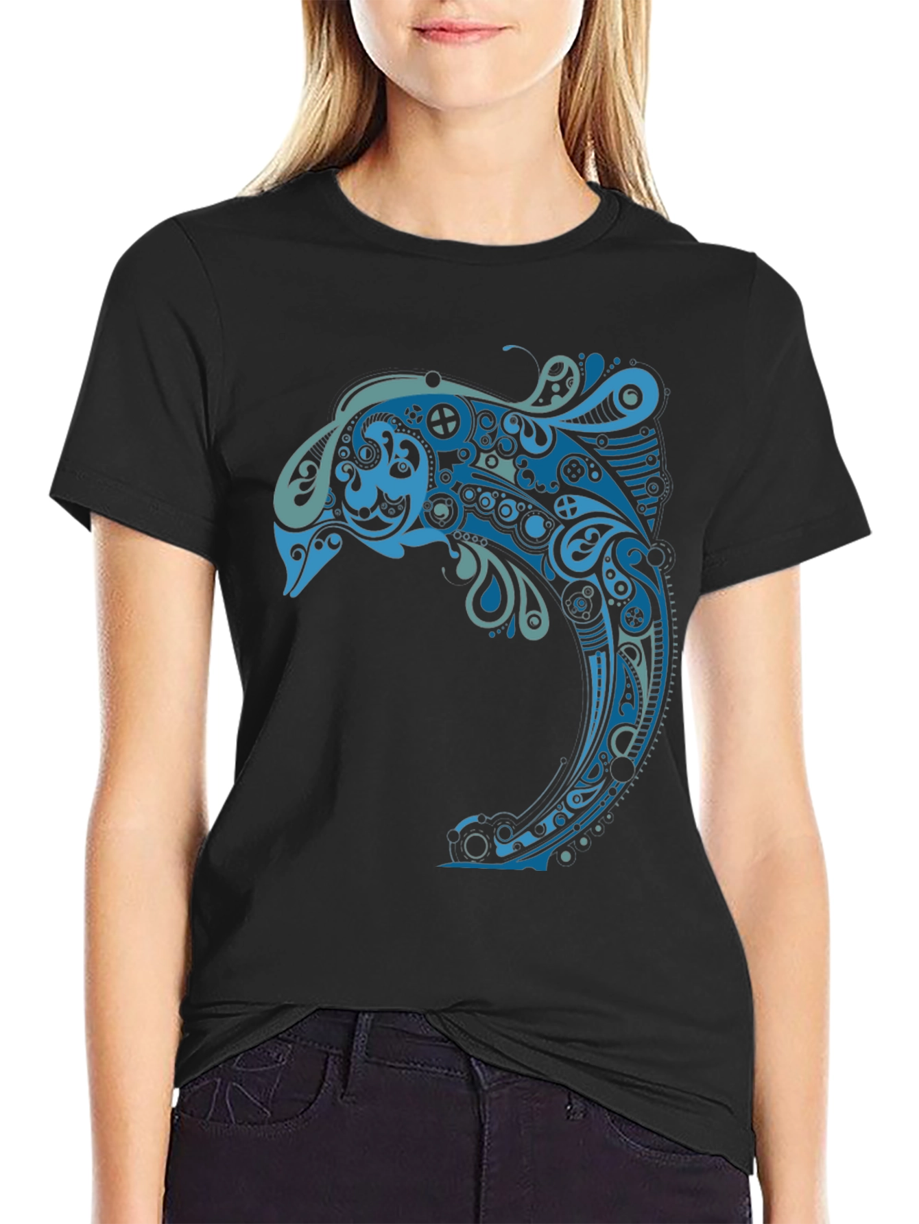 Abstract Dolphin Graphic Tee - Mens Black T-Shirt