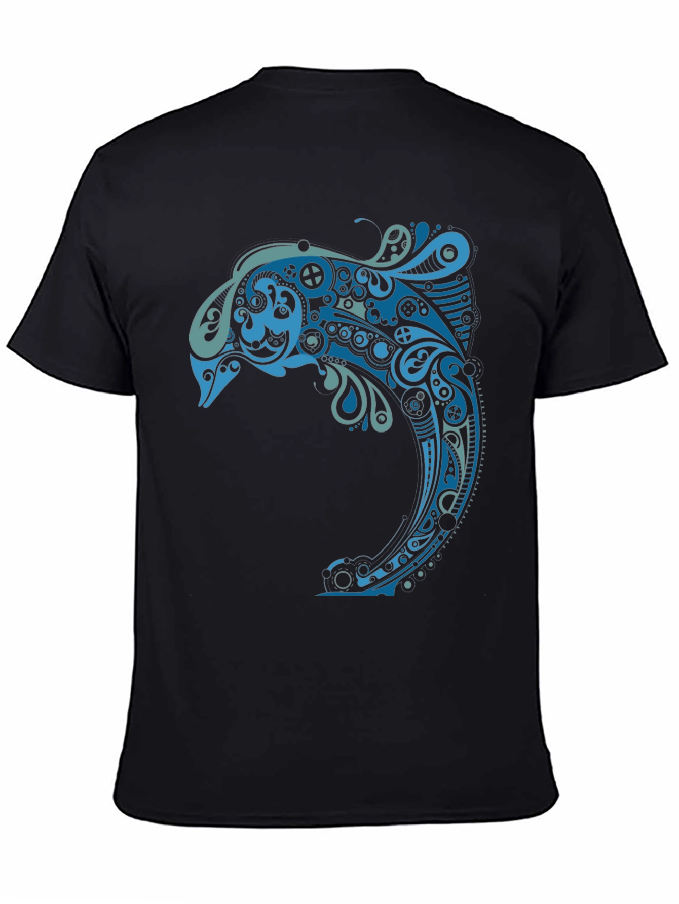 Abstract Dolphin Graphic Tee - Mens Black T-Shirt