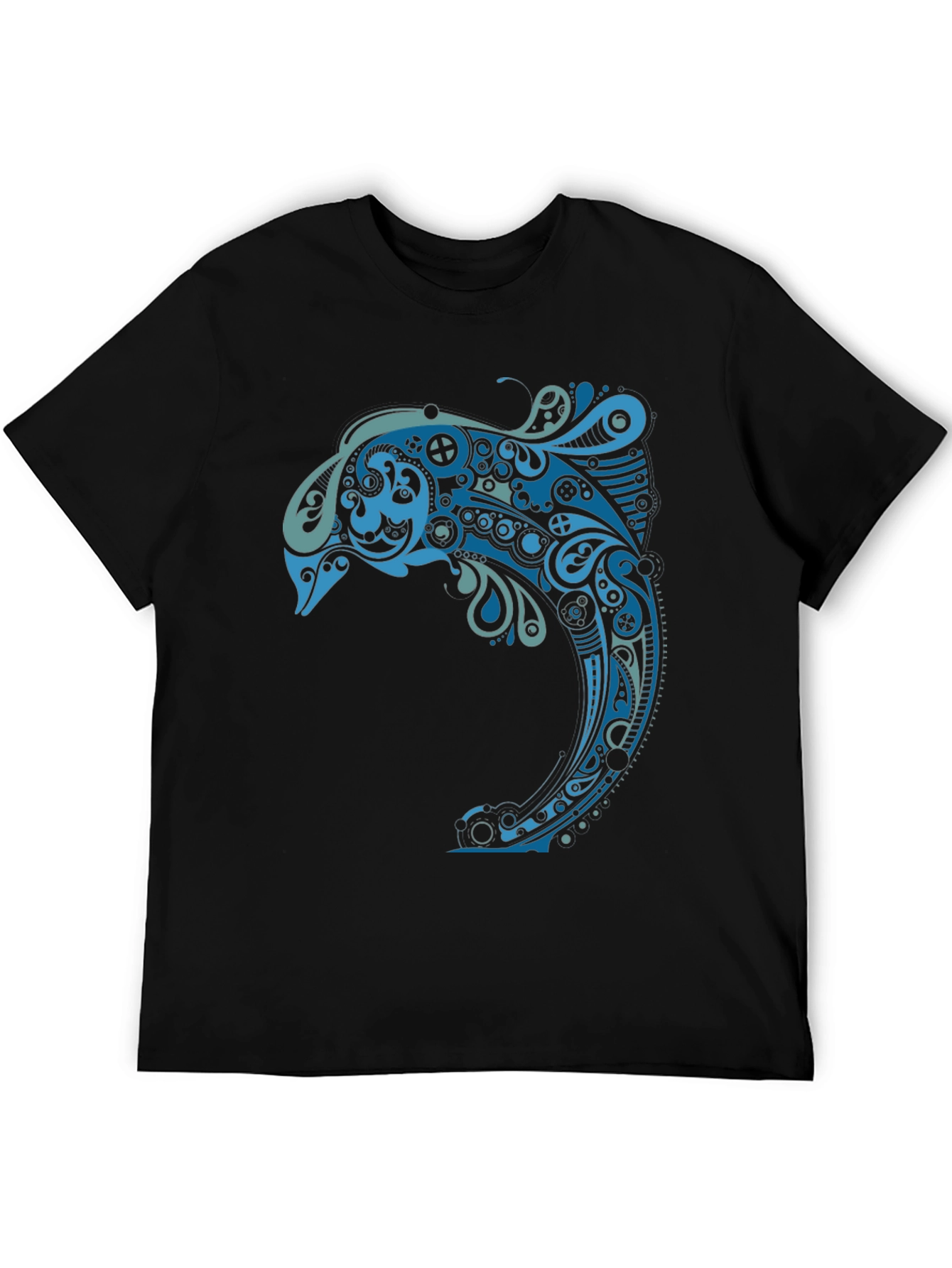 Abstract Dolphin Graphic Tee - Mens Black T-Shirt