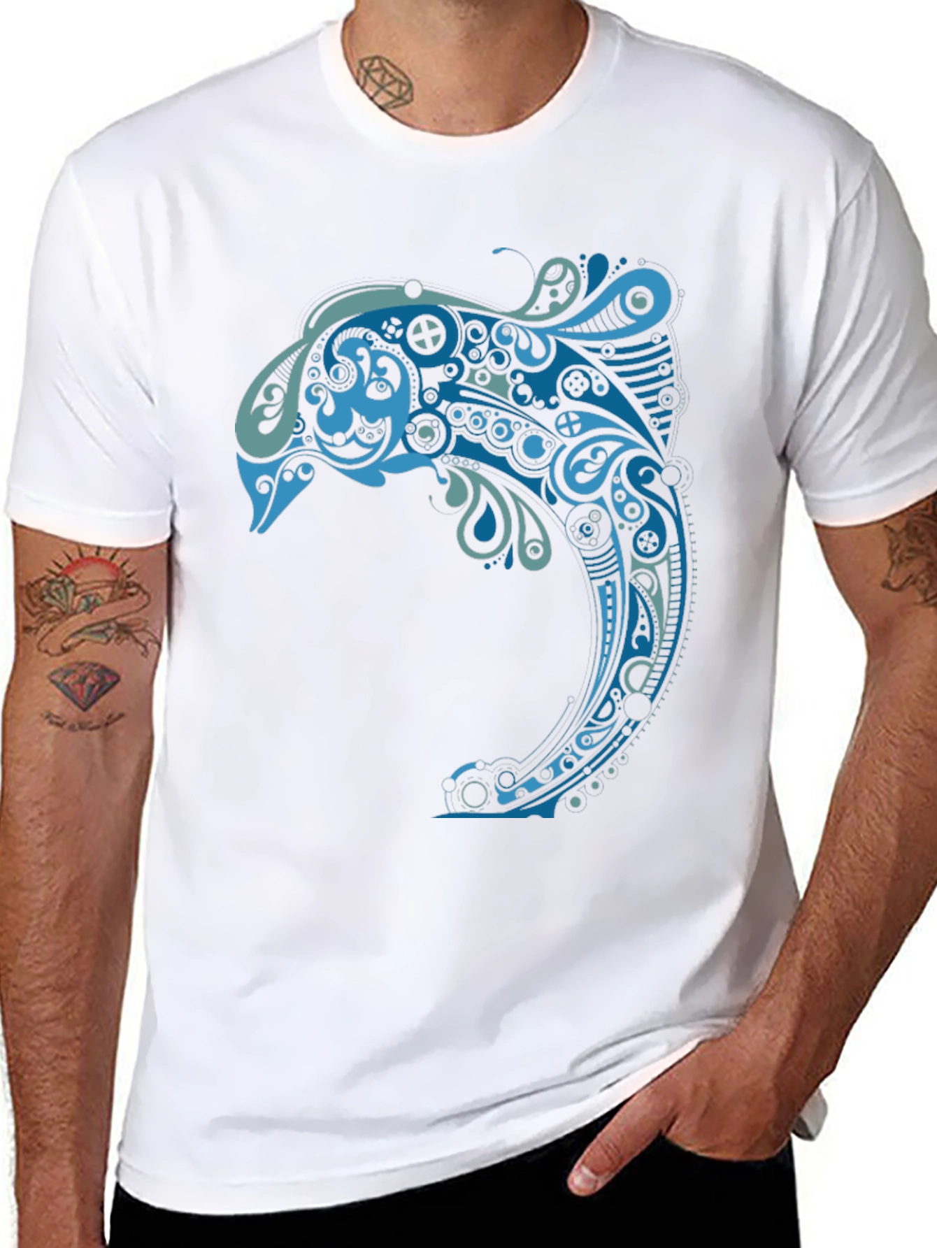 Abstract Dolphin Graphic Tee - Mens Black T-Shirt