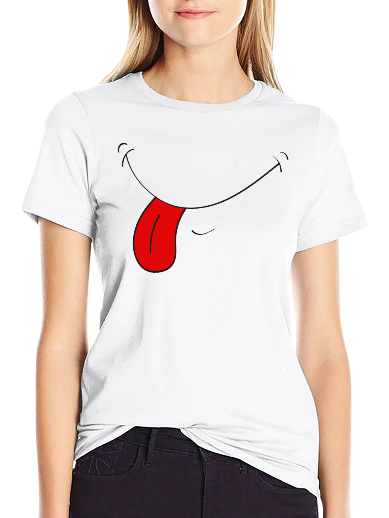 Funny Tongue Out Graphic Tee - Black Casual T-Shirt