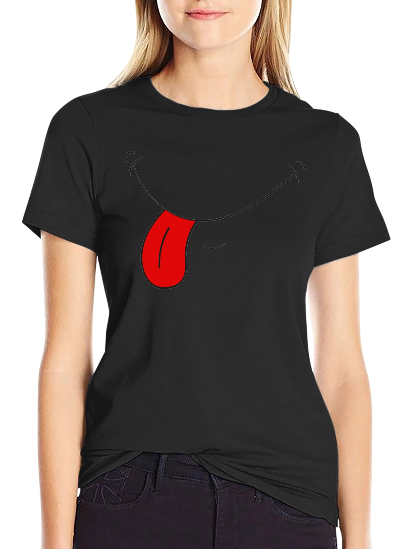 Funny Tongue Out Graphic Tee - Black Casual T-Shirt