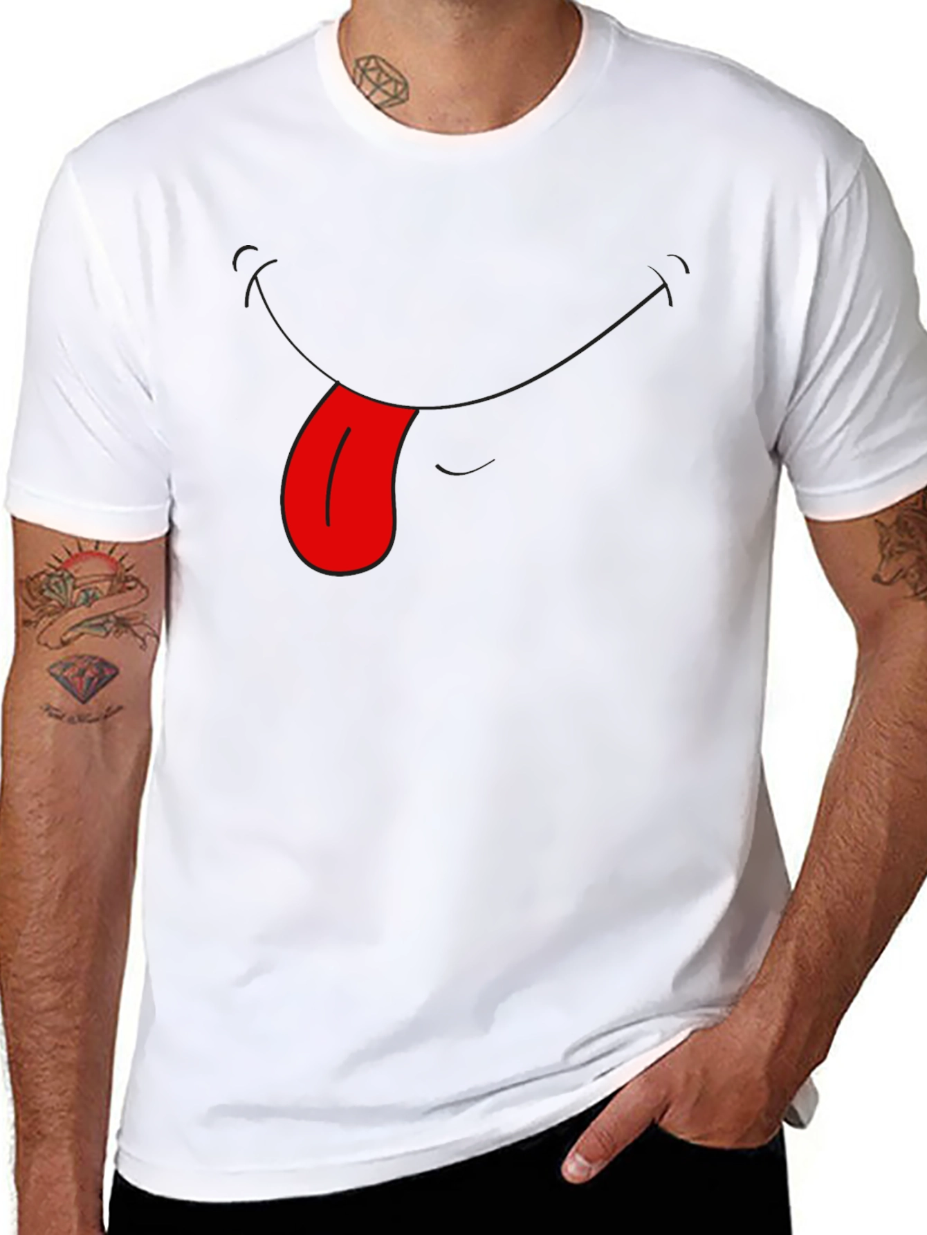 Funny Tongue Out Graphic Tee - Black Casual T-Shirt