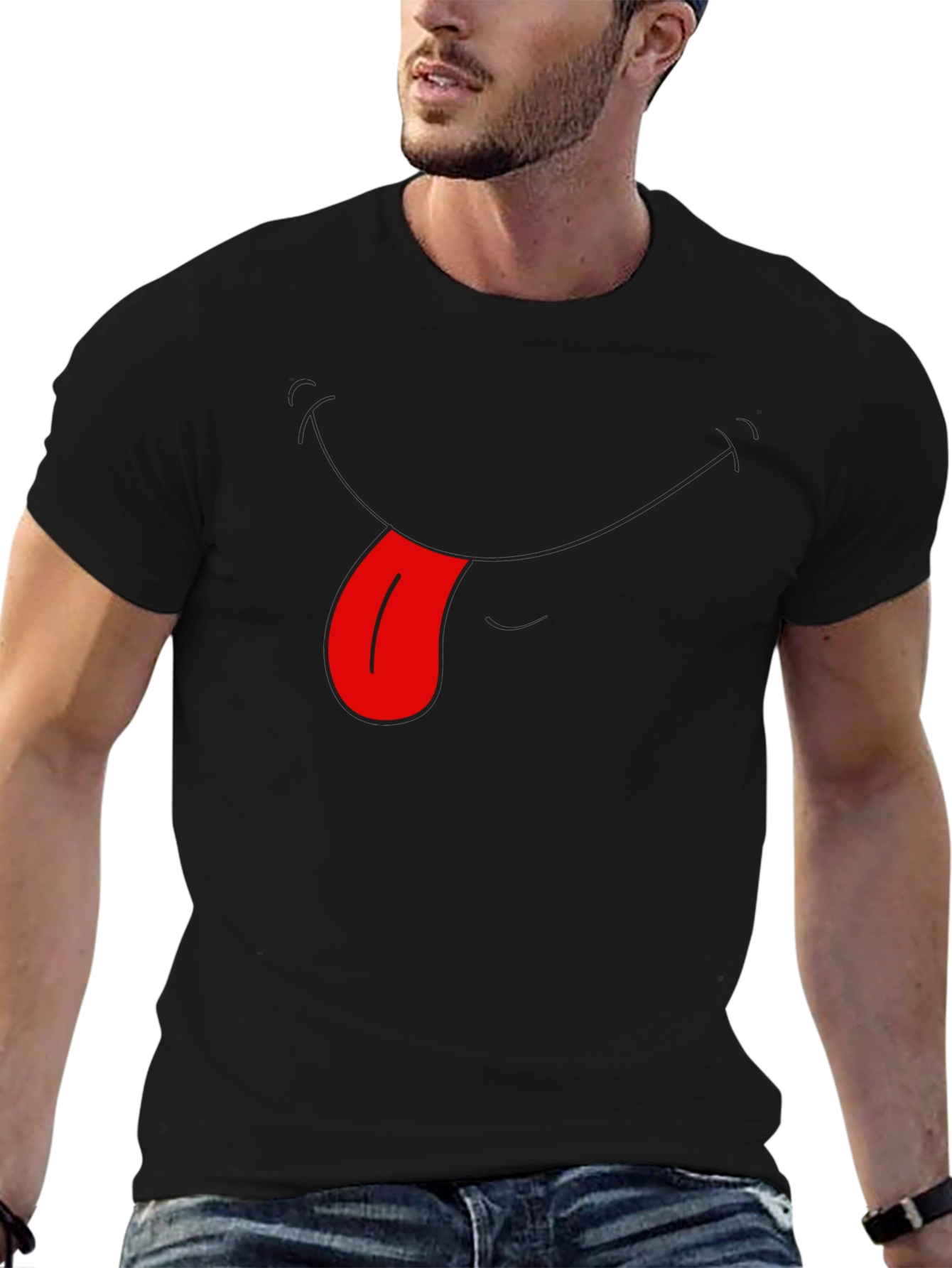 Funny Tongue Out Graphic Tee - Black Casual T-Shirt