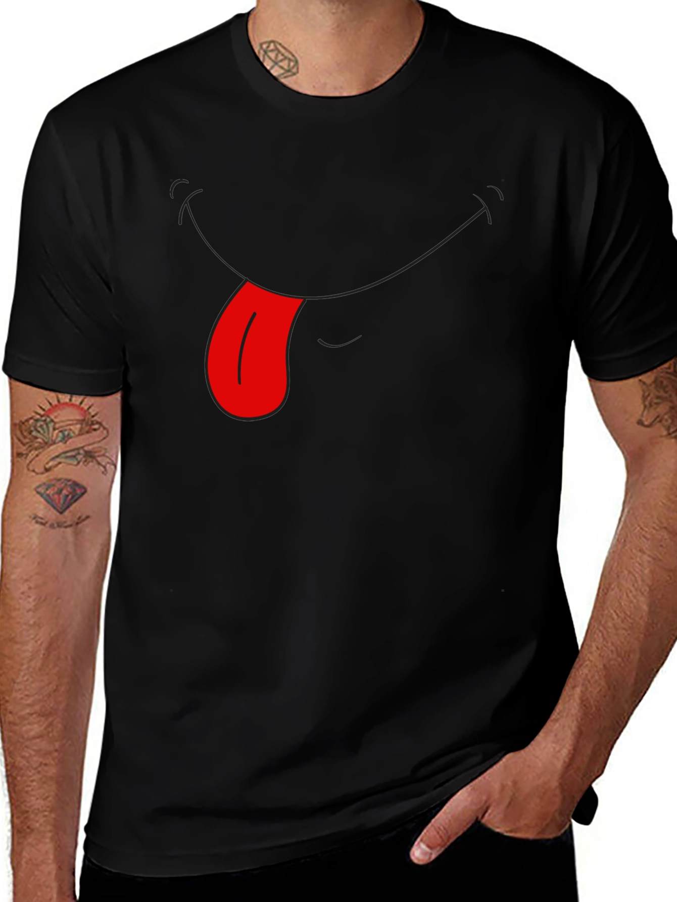 Funny Tongue Out Graphic Tee - Black Casual T-Shirt