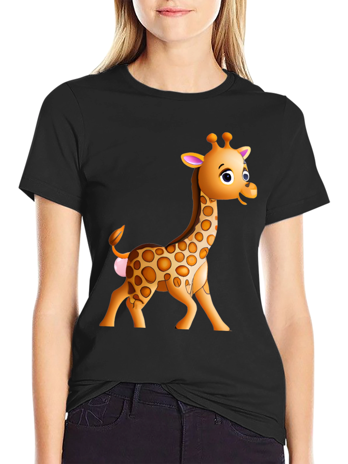 Cartoon Giraffe Graphic T-Shirt