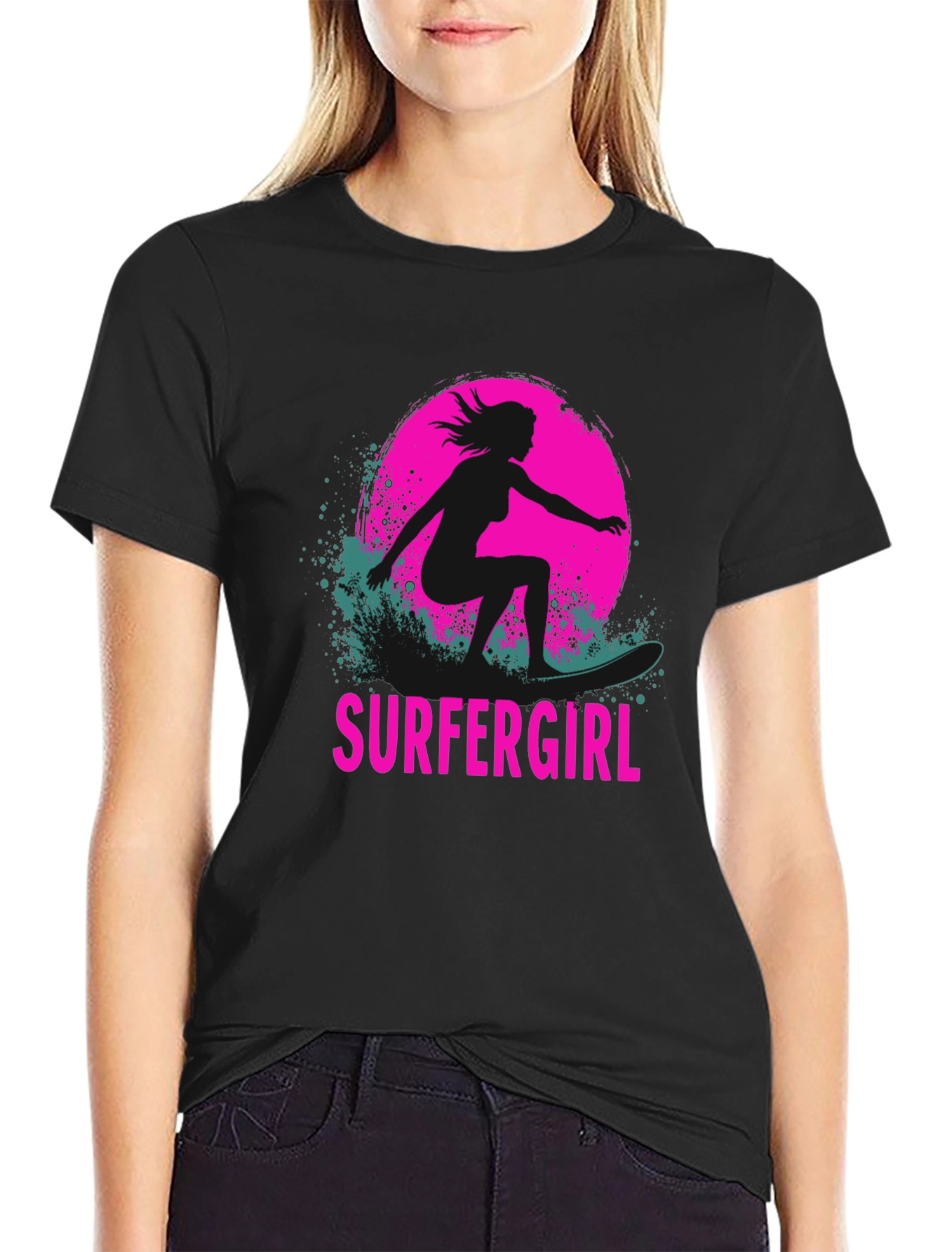 Surfer Girl Graphic Tee - Black
