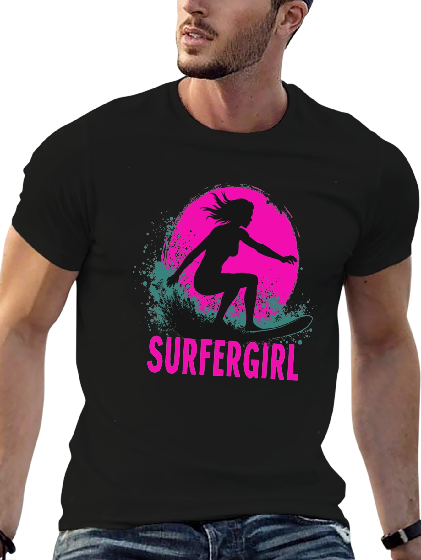 Surfer Girl Graphic Tee - Black