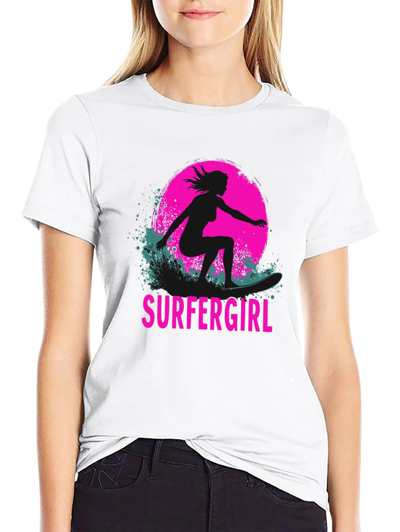 Surfer Girl Graphic Tee - Black