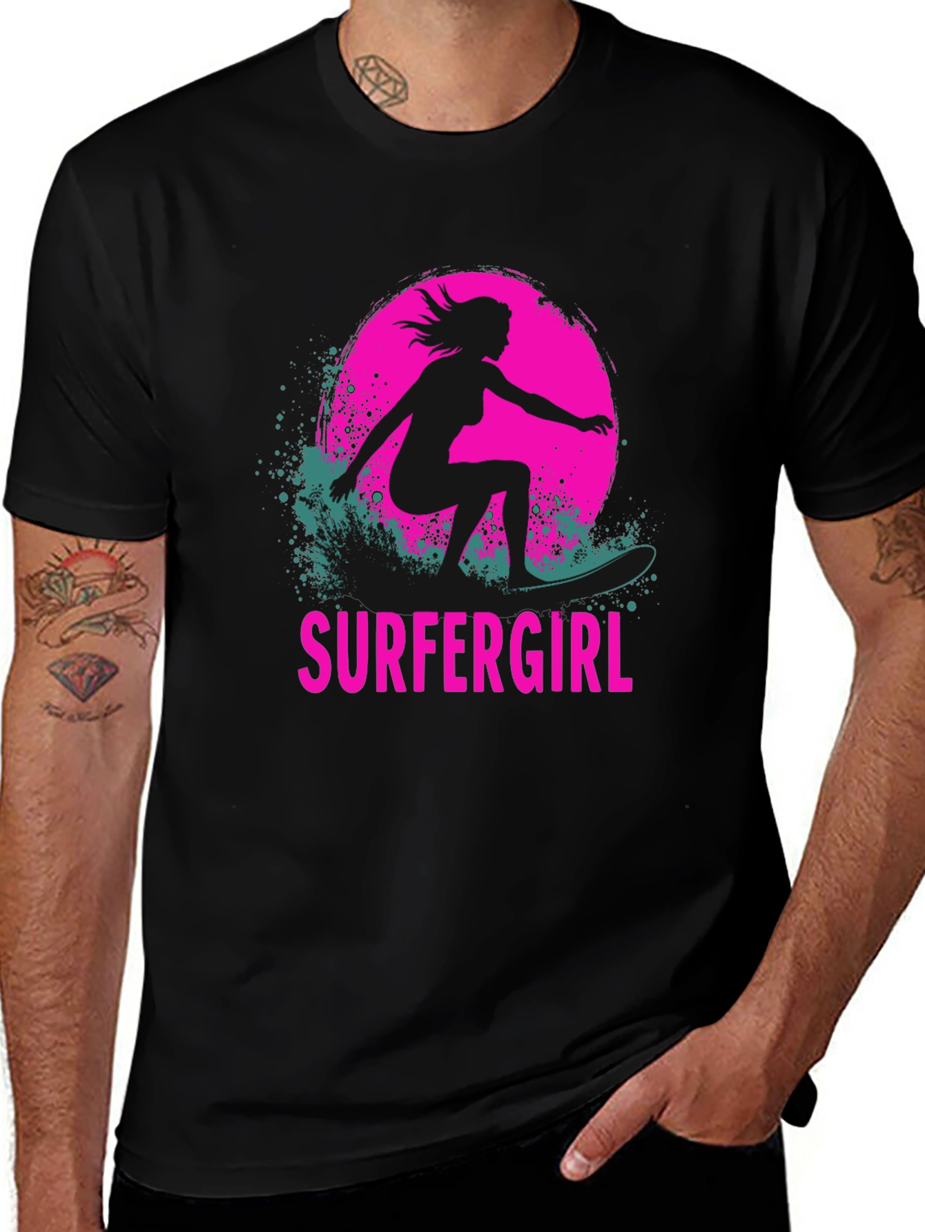 Surfer Girl Graphic Tee - Black