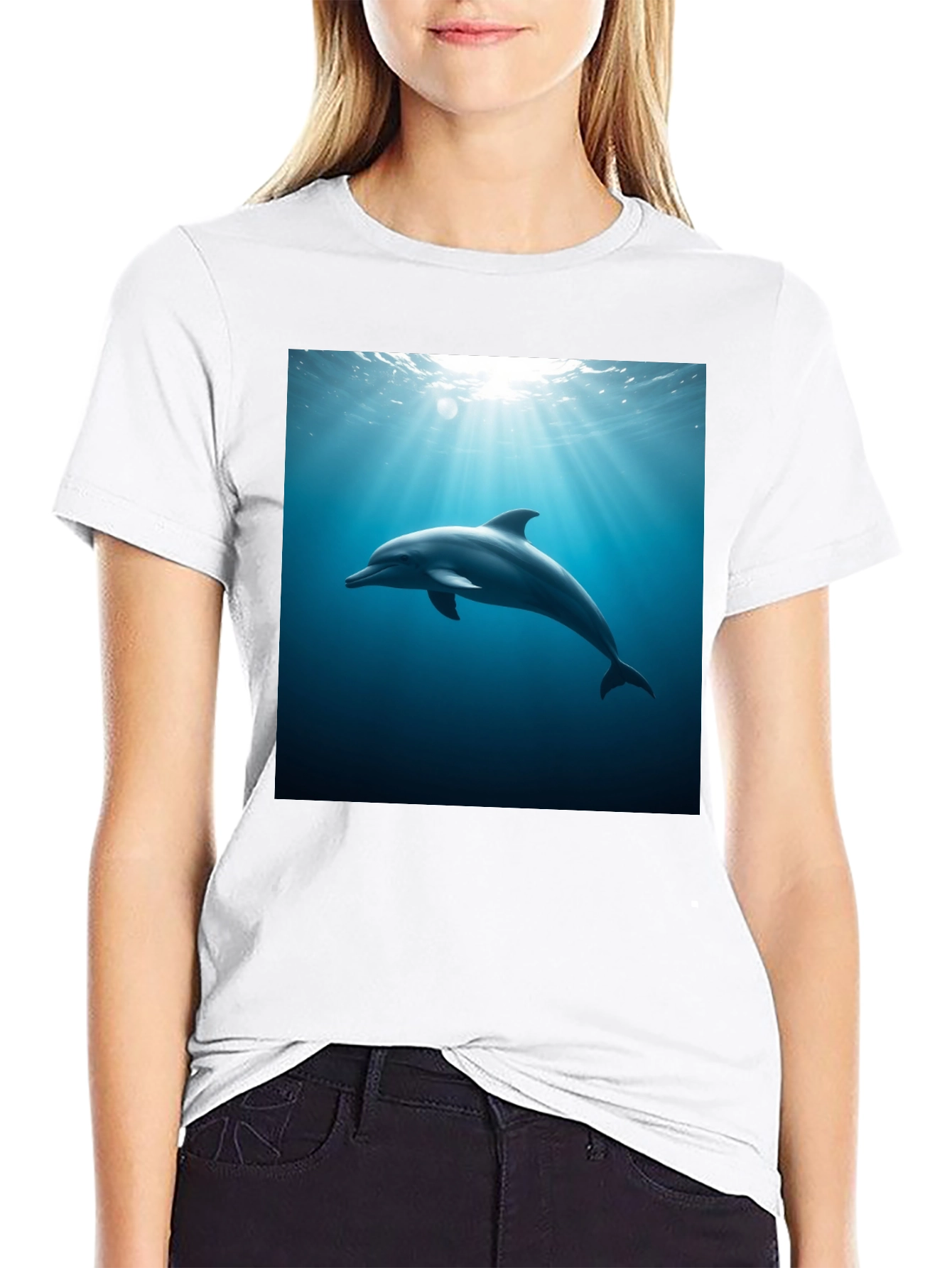 Dolphin Ocean Depths Graphic Tee - Black Cotton