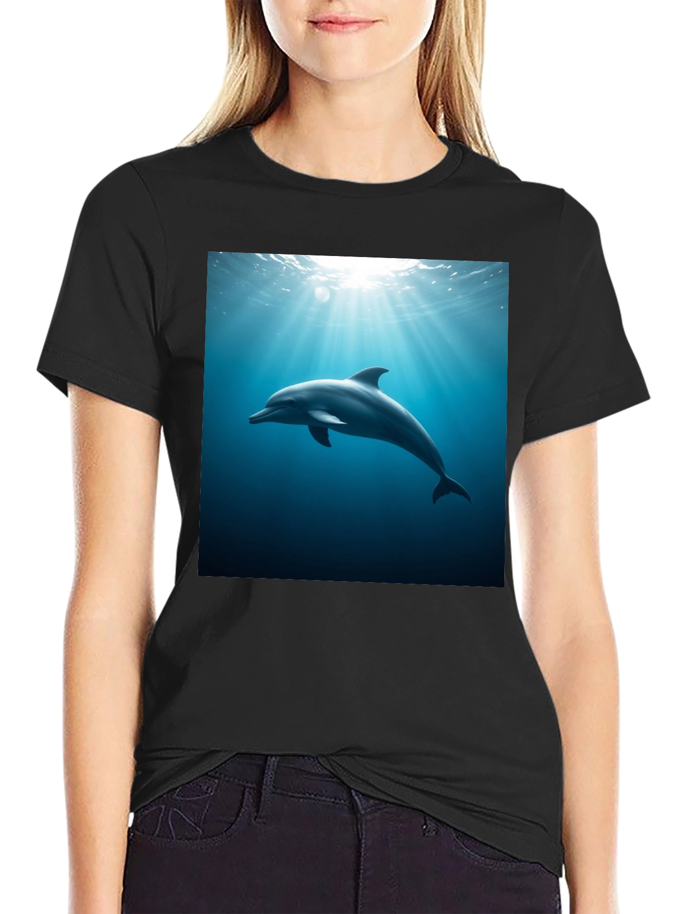 Dolphin Ocean Depths Graphic Tee - Black Cotton