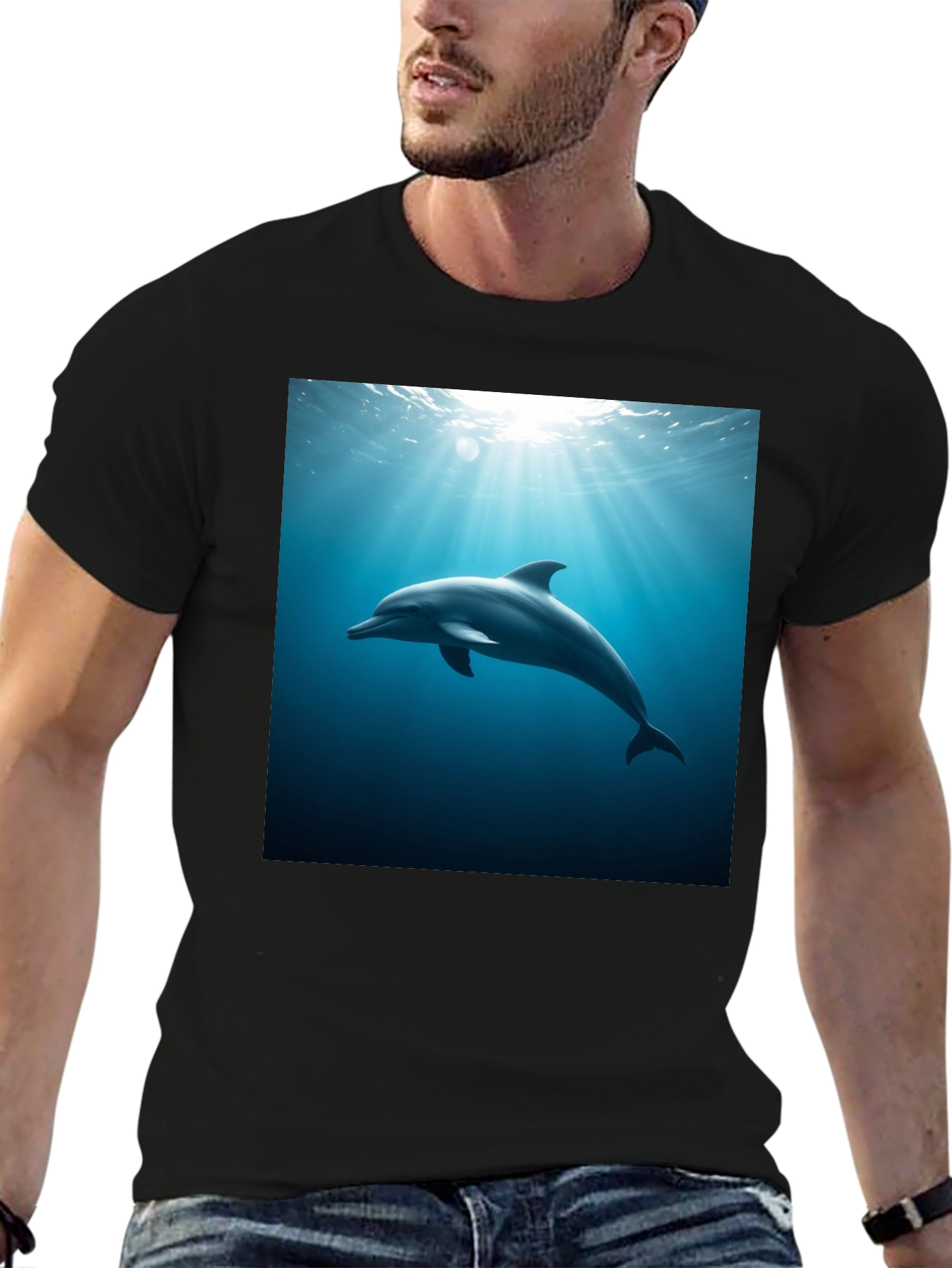 Dolphin Ocean Depths Graphic Tee - Black Cotton