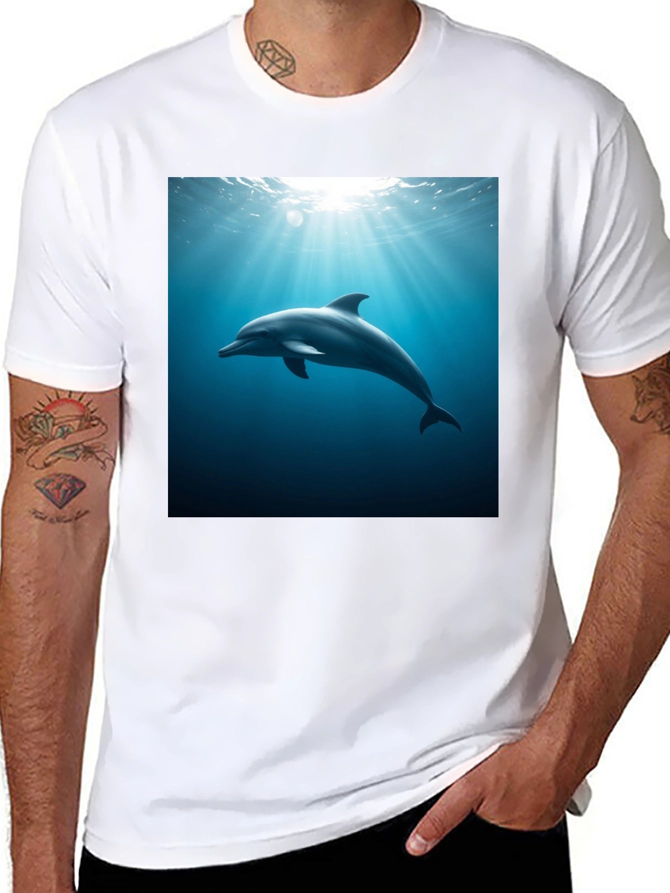 Dolphin Ocean Depths Graphic Tee - Black Cotton