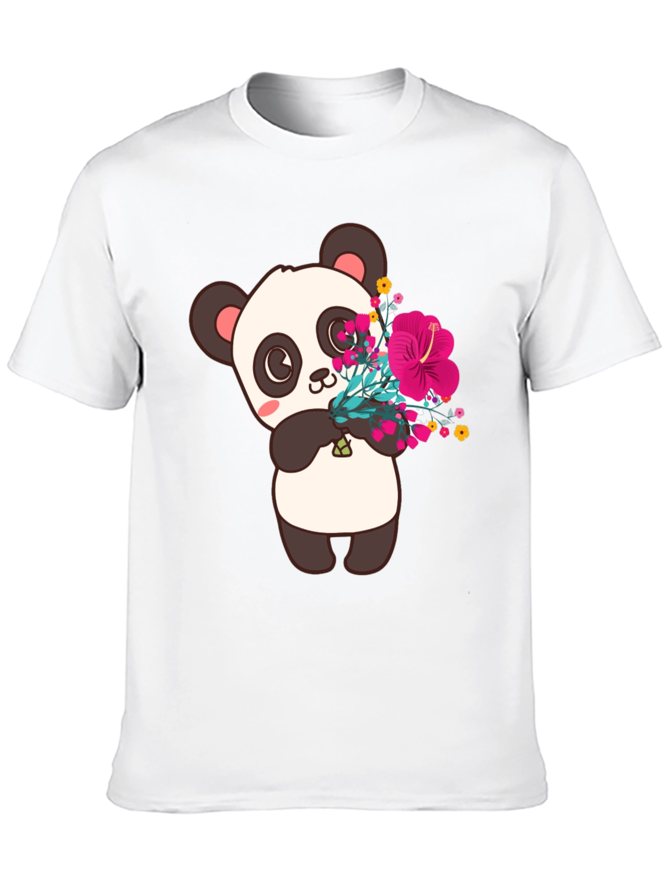 Panda with Flowers Graphic Tee - Black