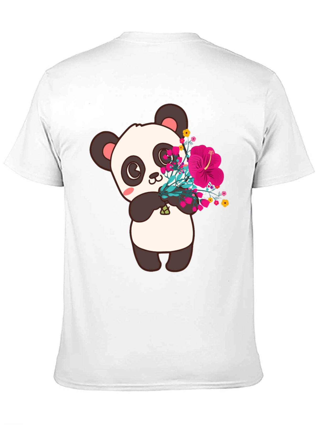 Panda with Flowers Graphic Tee - Black