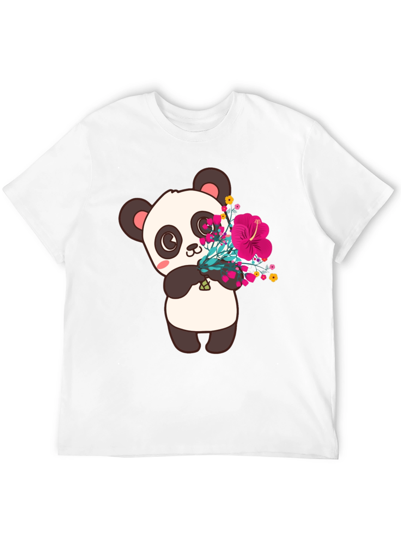 Panda with Flowers Graphic Tee - Black