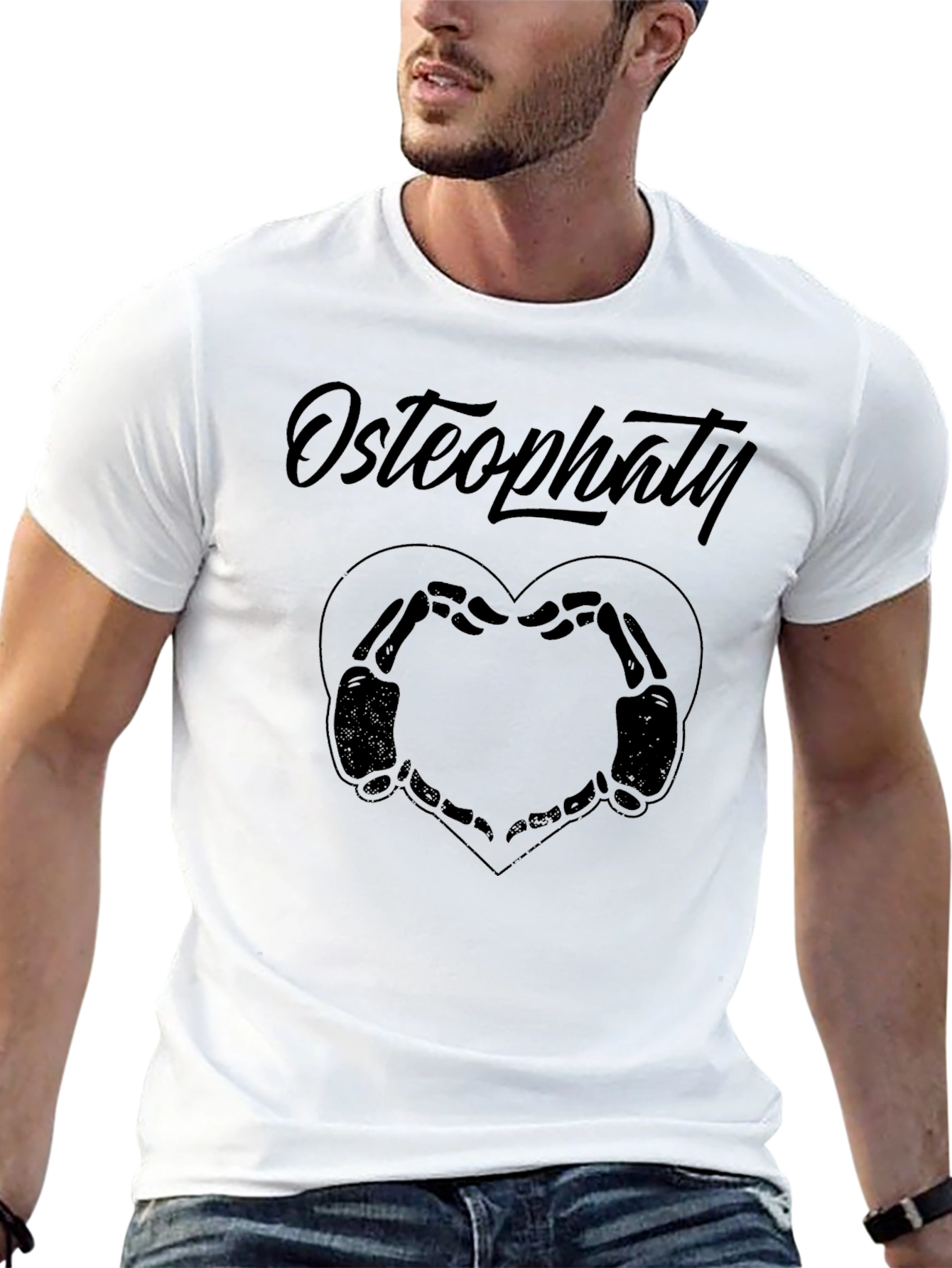 Osteopathy Skeleton Hand Heart Graphic Tee
